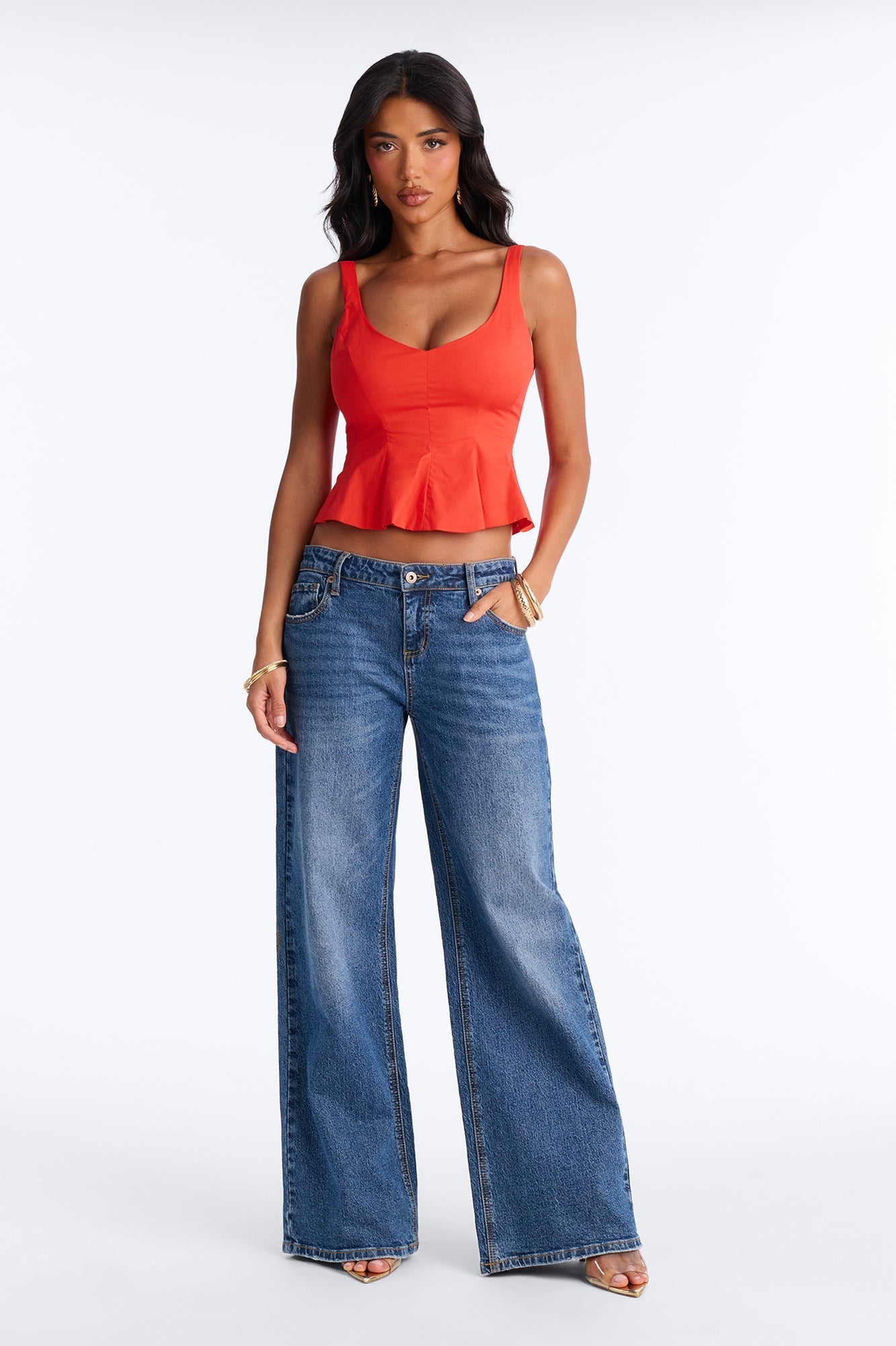 Sweetheart Peplum Babydoll Top - Orange
