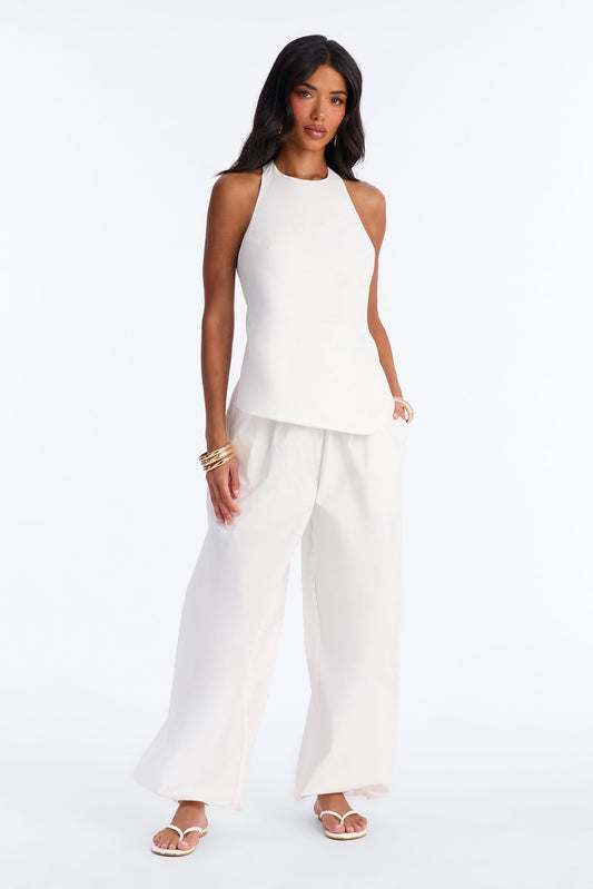 Cammie Halter Balloon Pant Set - White NEWFASHIONEDGE