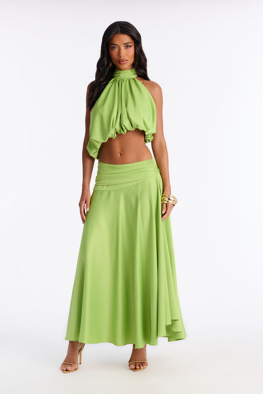 Gemma Satin Halter Skirt Set - Lime