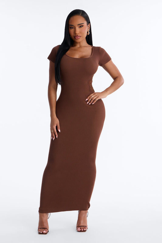 Zariah Ribbed Maxi Dress - Brown