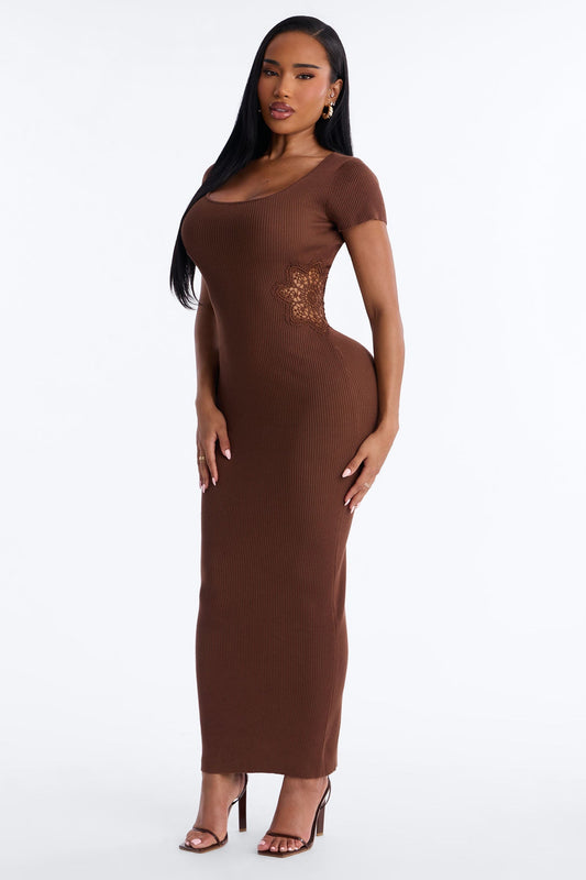 Zariah Ribbed Maxi Dress - Brown NEWFASHIONEDGE