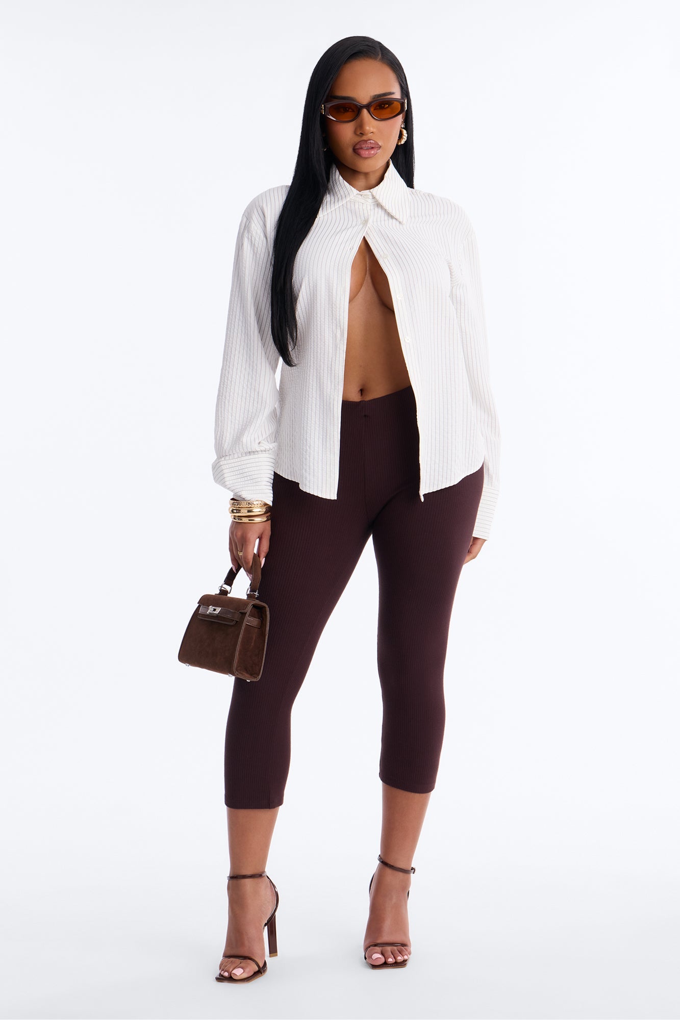 Ultra Ribbed Low Rise Capri Legging - Chocolate NEWFASHIONEDGE