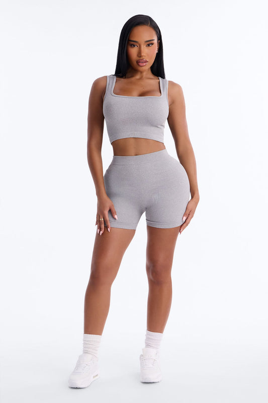 Active Aura Seamless Biker Short Set - Heather Grey