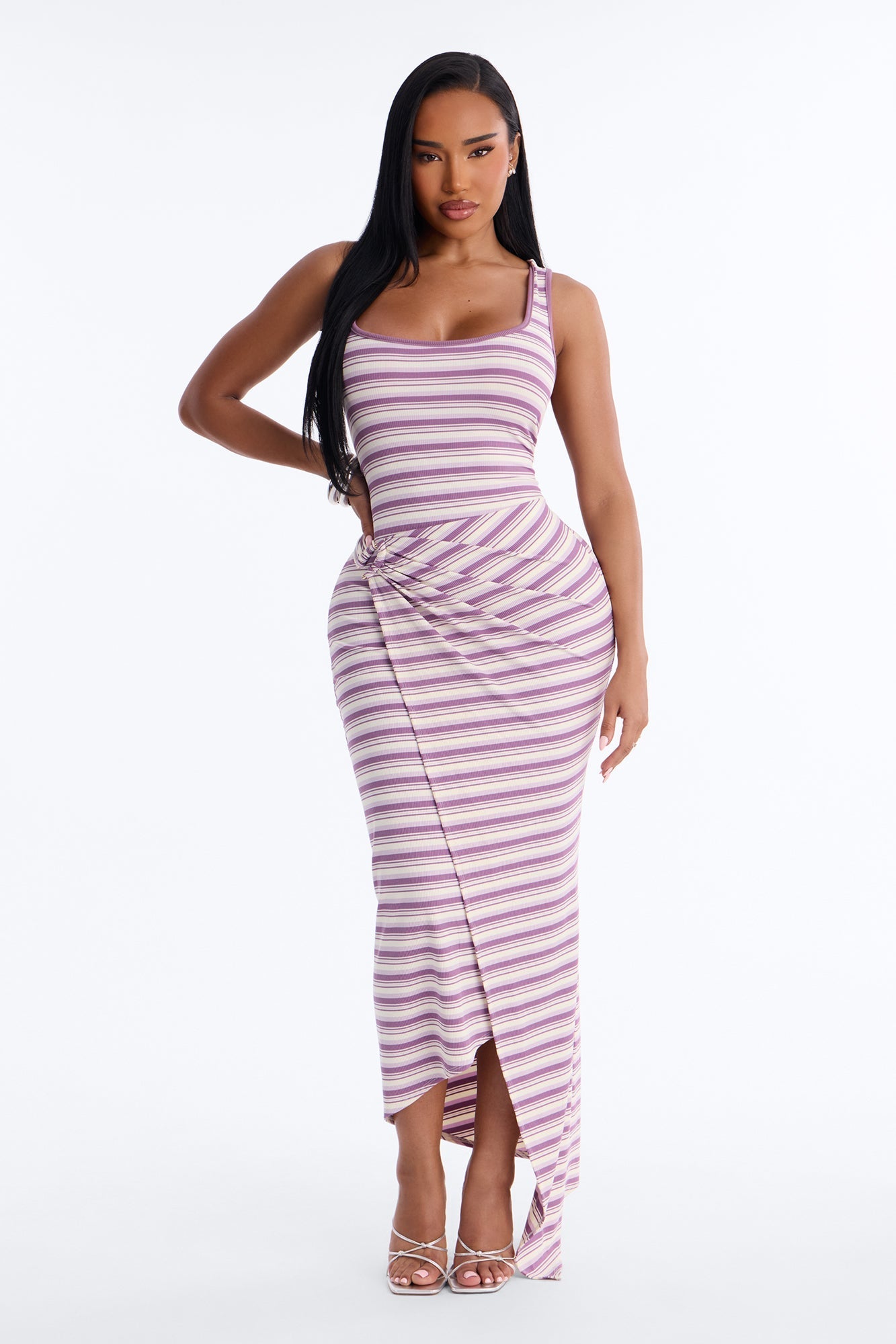 Rayna Striped Ribbed Maxi Dress - Purple NEWFASHIONEDGE