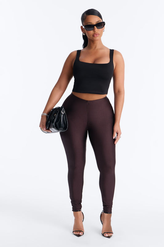 Tricot Low Rise Clean Waistband Legging - Chocolate NEWFASHIONEDGE