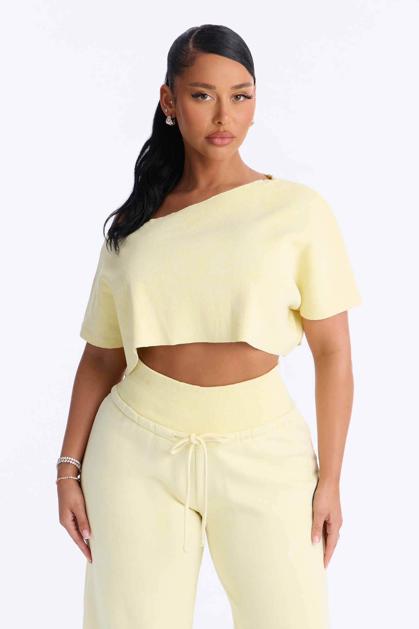 Mila Off Shoulder Top And Sweatpant Set - Yellow