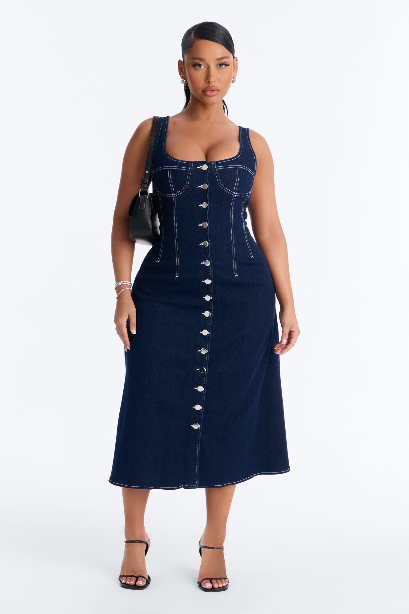 Maelyn Denim Midi Dress - Dark Wash NEWFASHIONEDGE