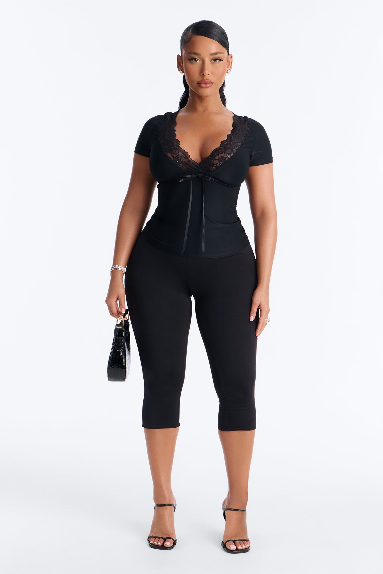 Bridget Lace Trim Short Sleeve Top - Black