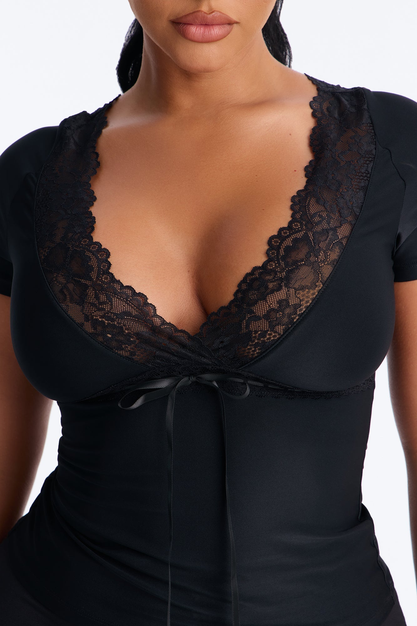 Bridget Lace Trim Short Sleeve Top - Black