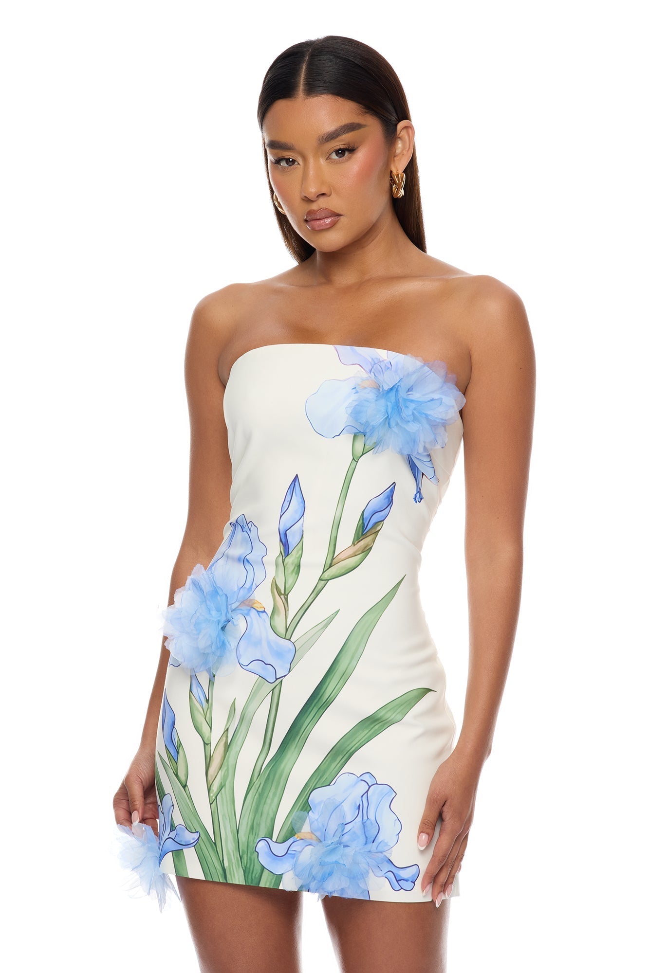 Floral Fantasy 3D Floral Mini Dress - Blue/combo NEWFASHIONEDGE