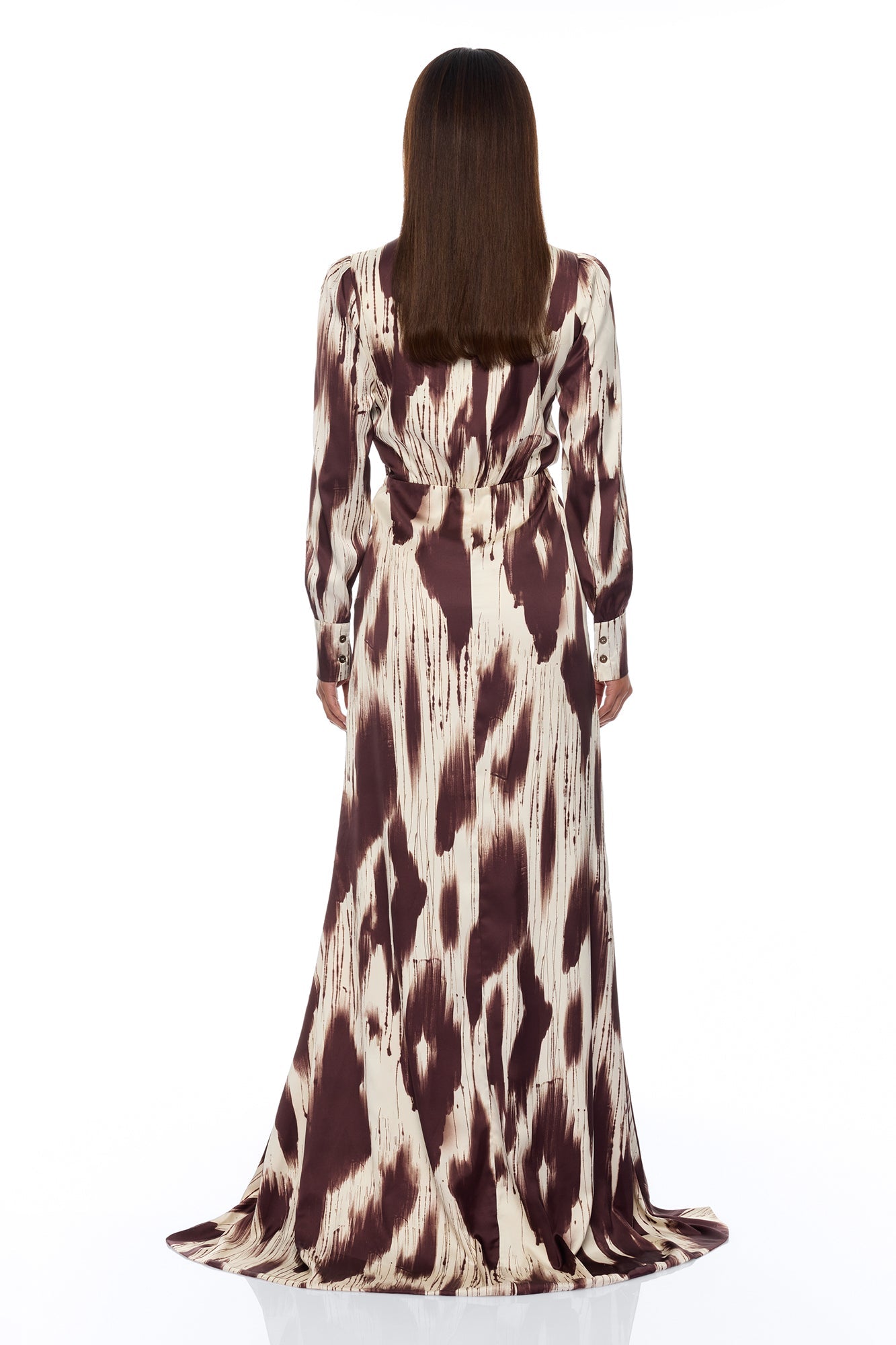 Sashira Collared Satin Maxi Dress - Brown/combo