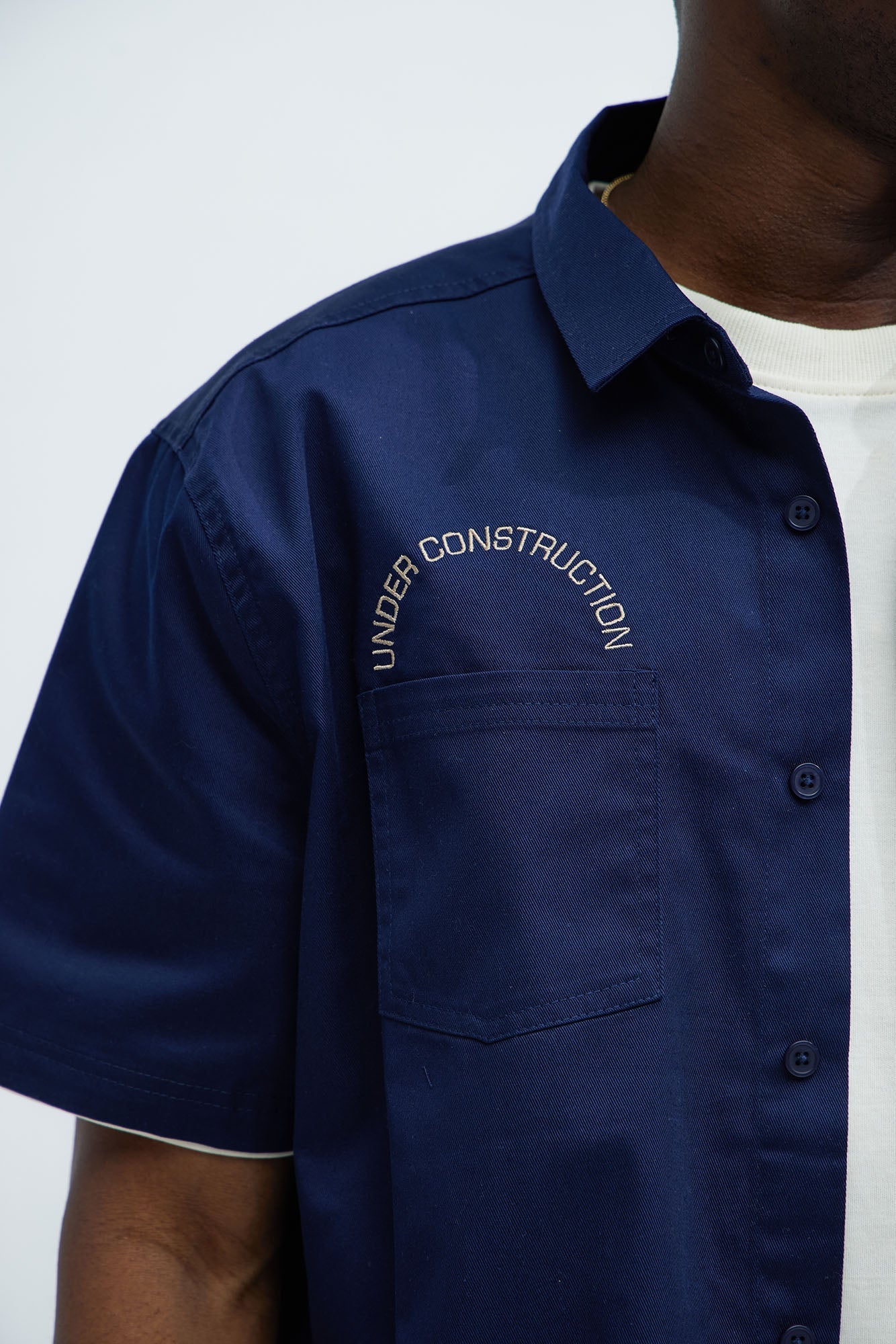 In The Works Short Sleeve Button Up Shirt - Navy