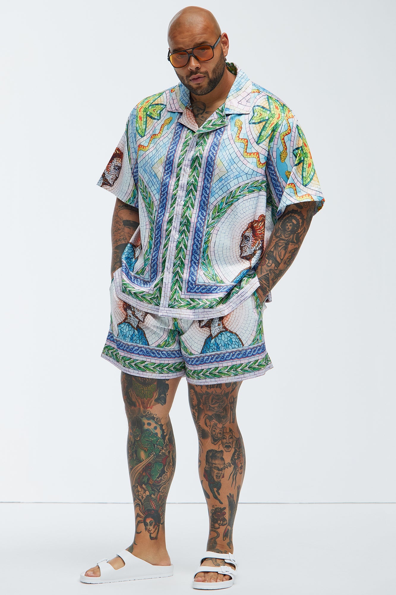Atherton Mosaic Swim Mid Trunk - Blue/combo