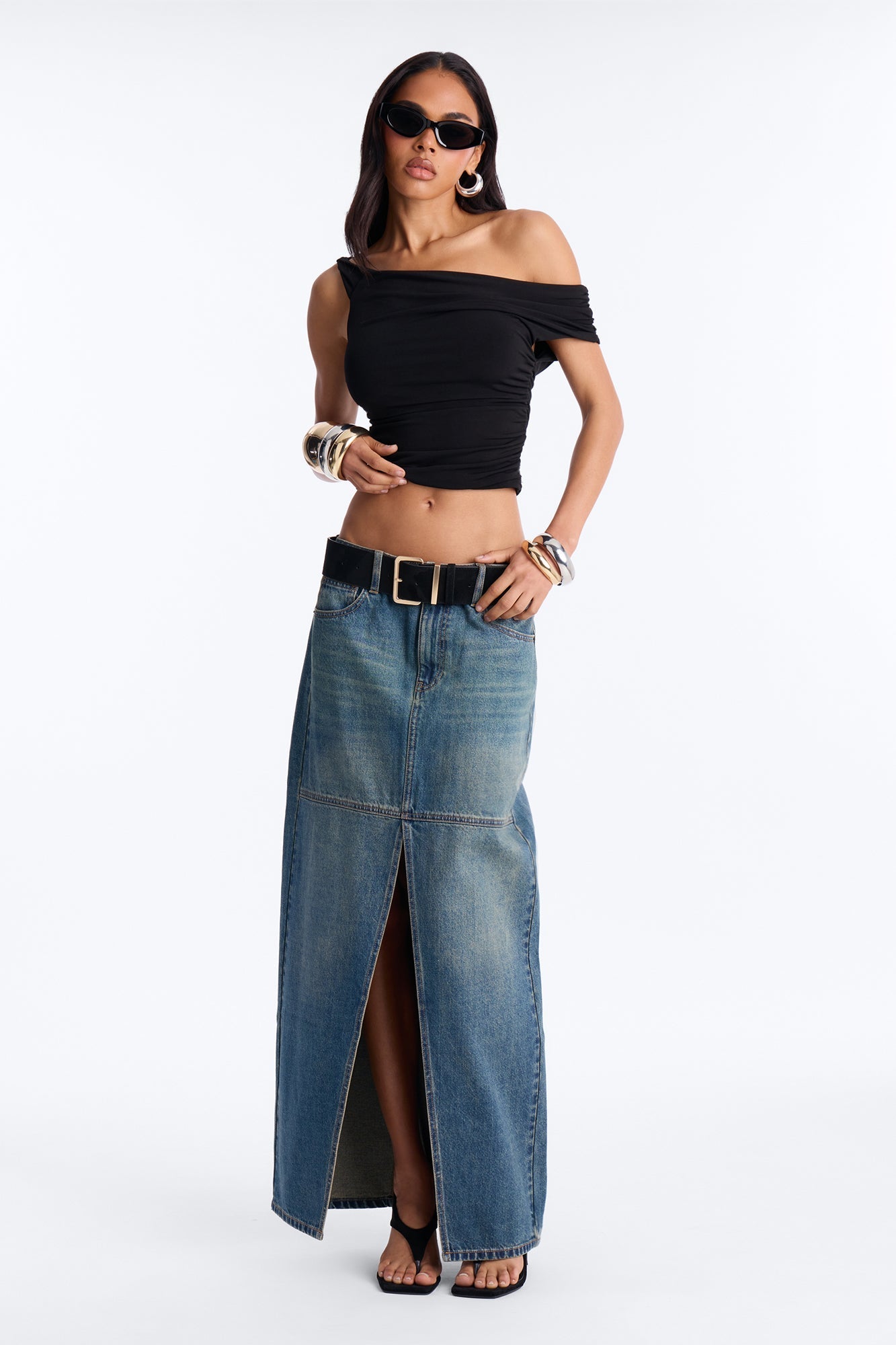 Playing For Keeps Denim Maxi Skirt - Vintage Wash NEWFASHIONEDGE