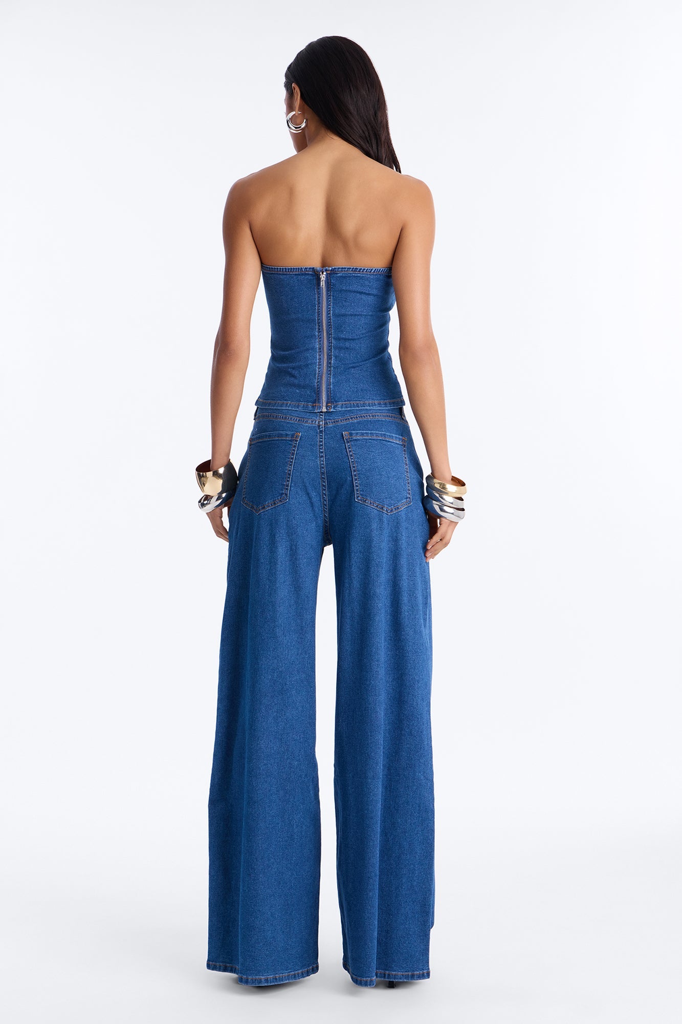 Paige Strapless Denim Pant Set - Dark Wash