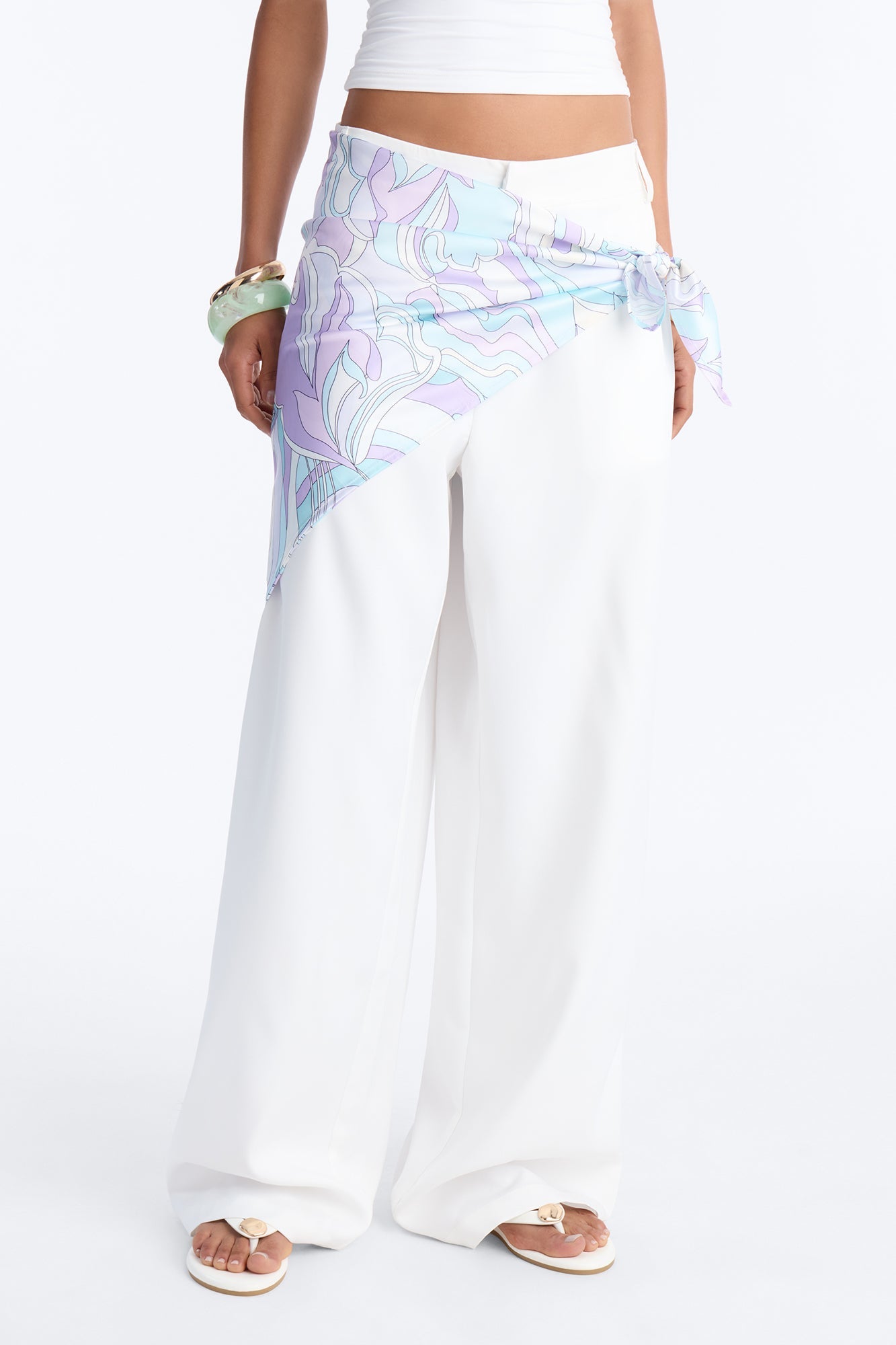 Malibu Days Scarf Belted Trouser Pant - White/combo