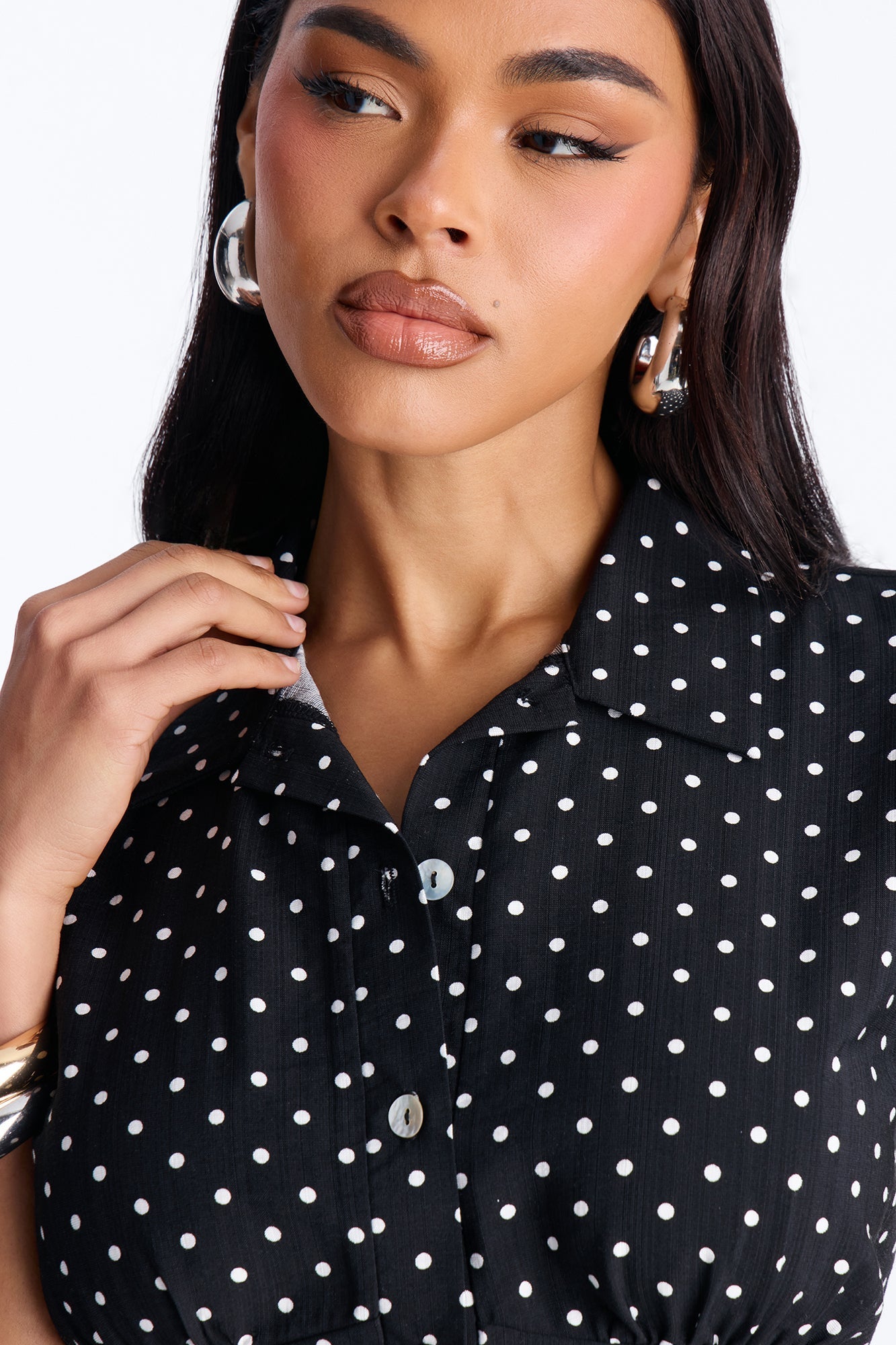 Fresh Season Polka Dot Linen Shirt - Black/White