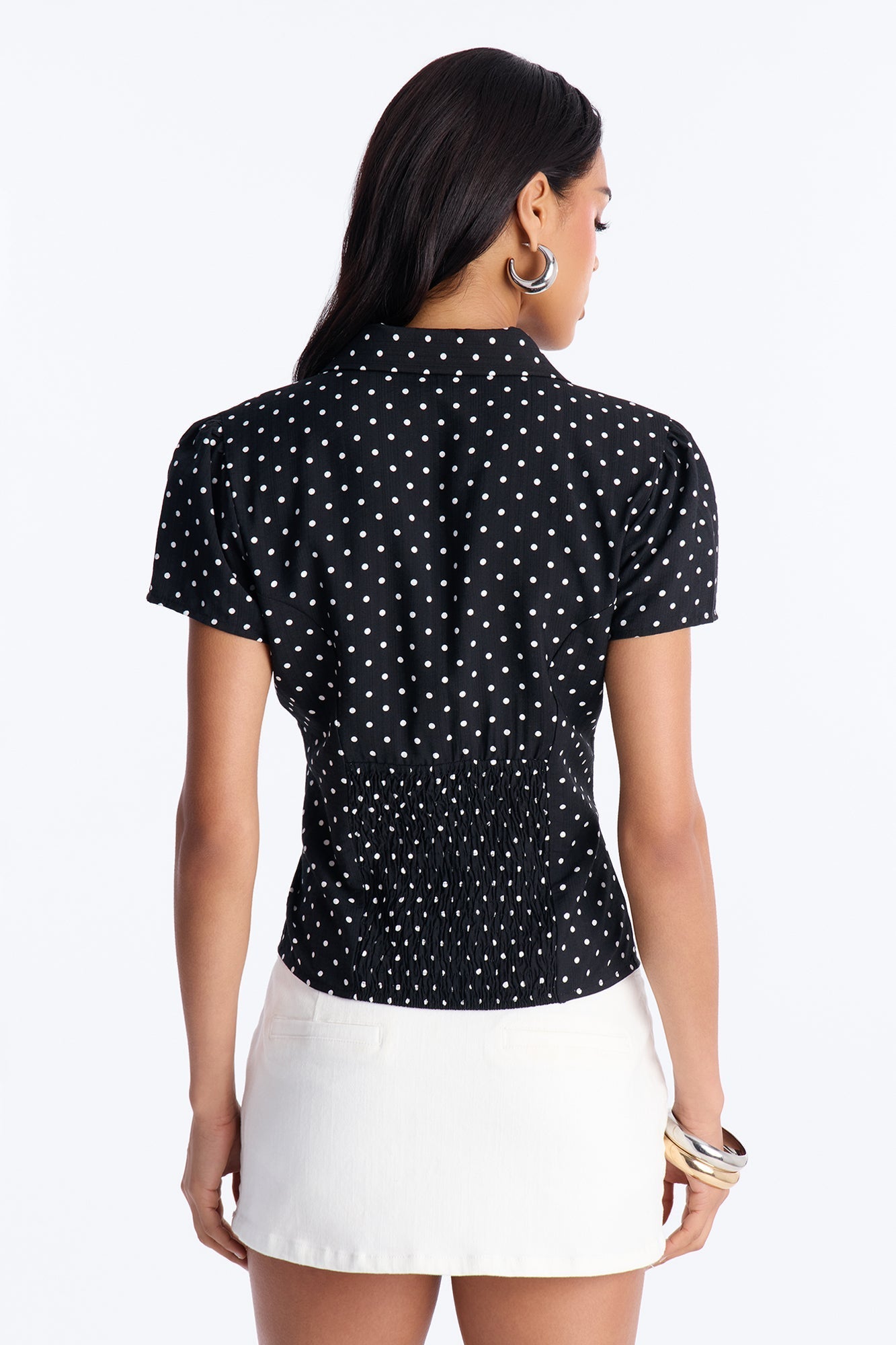 Fresh Season Polka Dot Linen Shirt - Black/White
