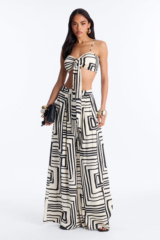 Karla Linen Wide Leg Pant Set - Black/combo