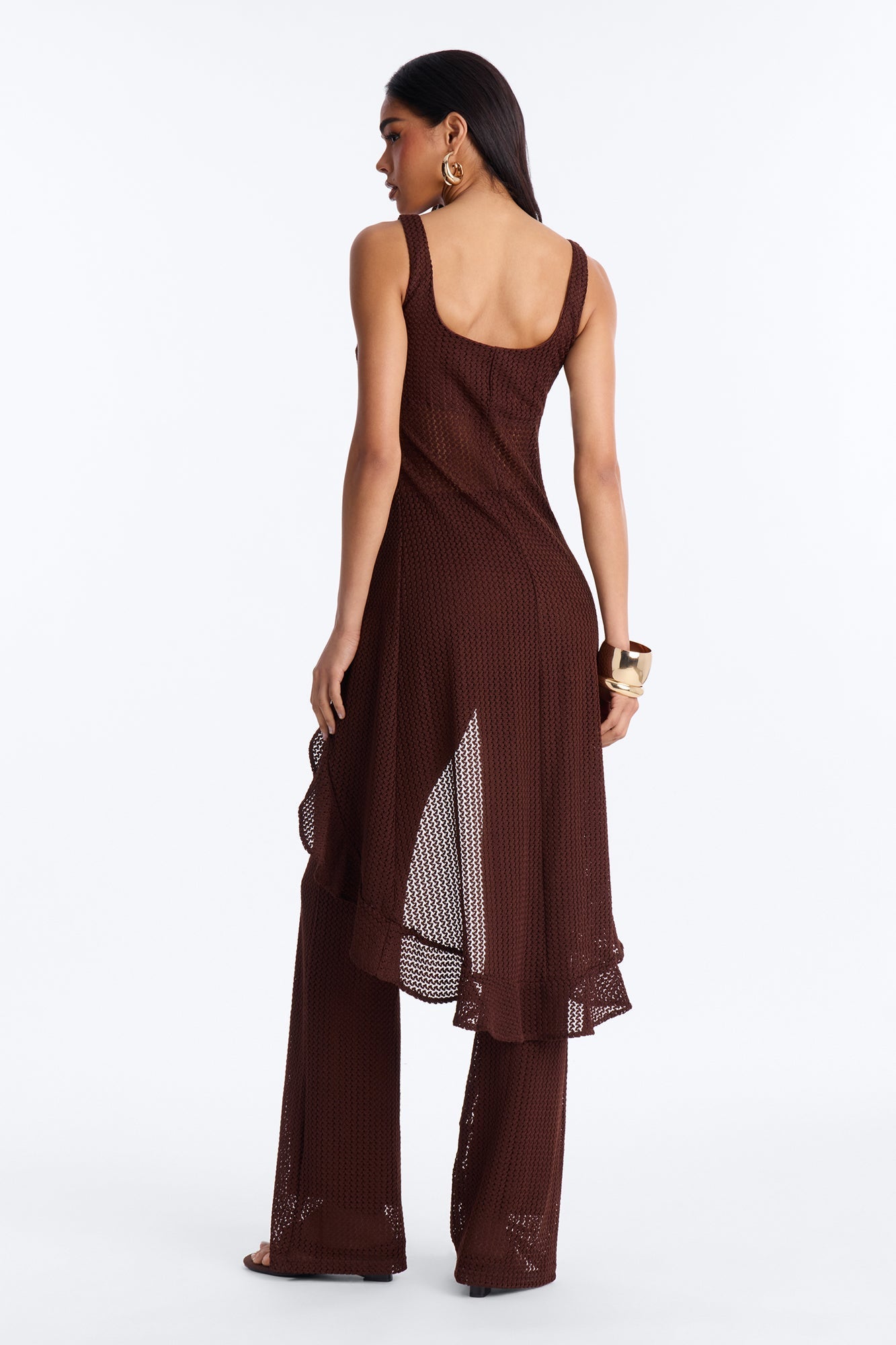 Jenni Flowy Crochet Pant Set - Chocolate NEWFASHIONEDGE