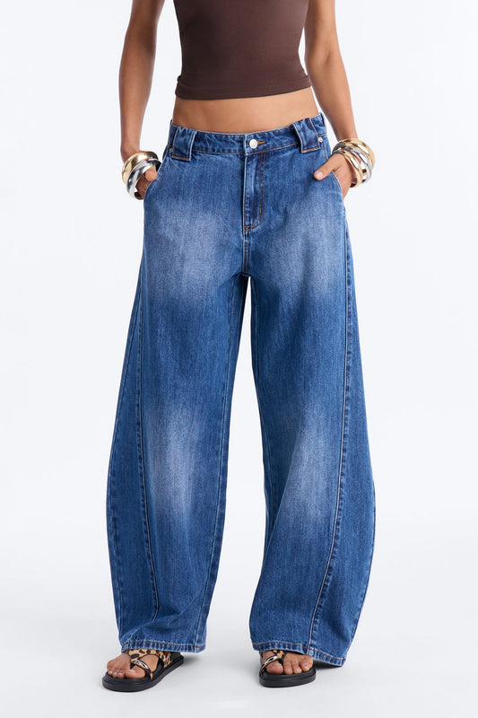 Torrance Loose Fit Stretch Barrel Jeans - Dark Wash