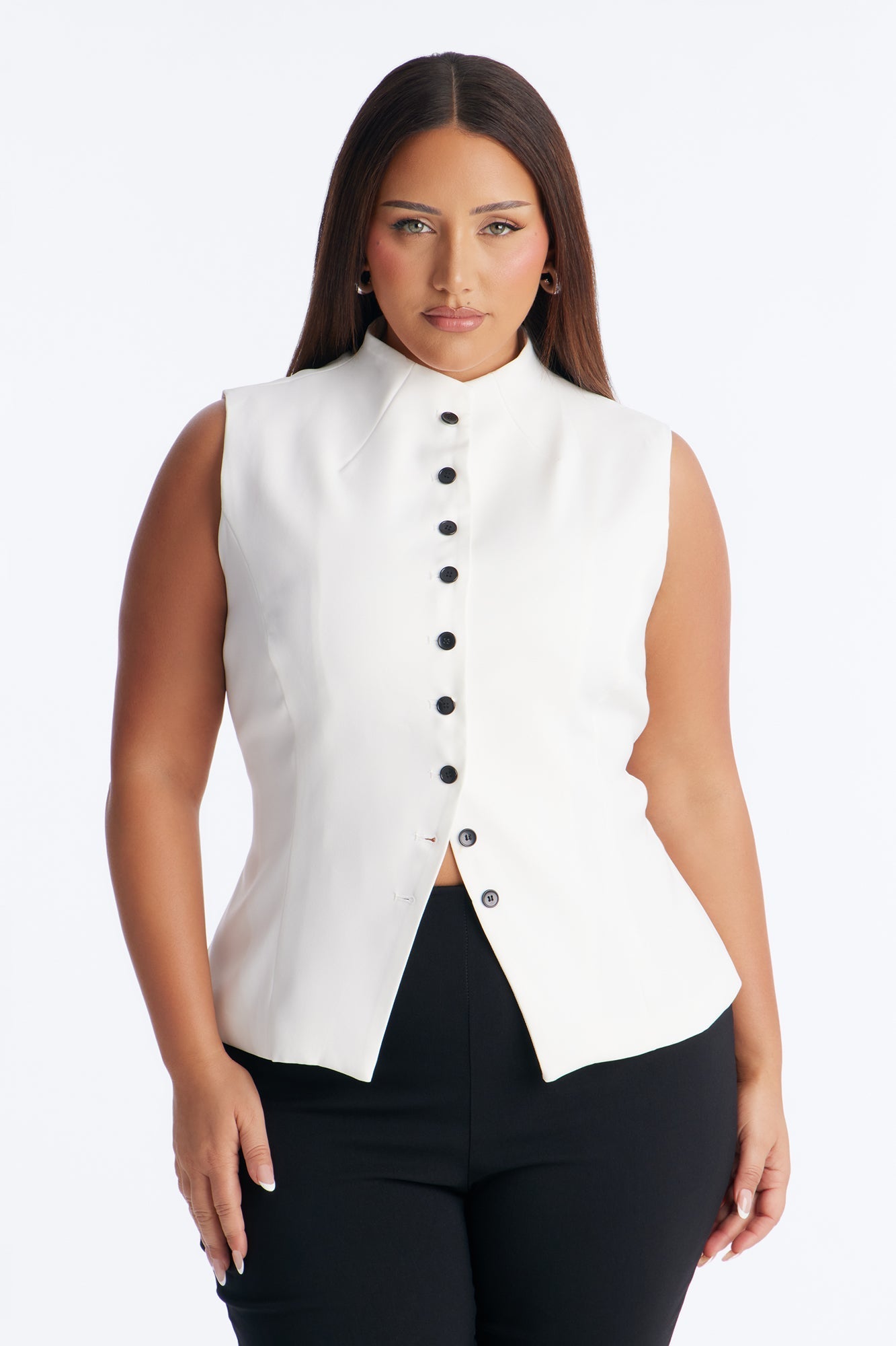 Lana Mock Neck Twill Top - White NEWFASHIONEDGE