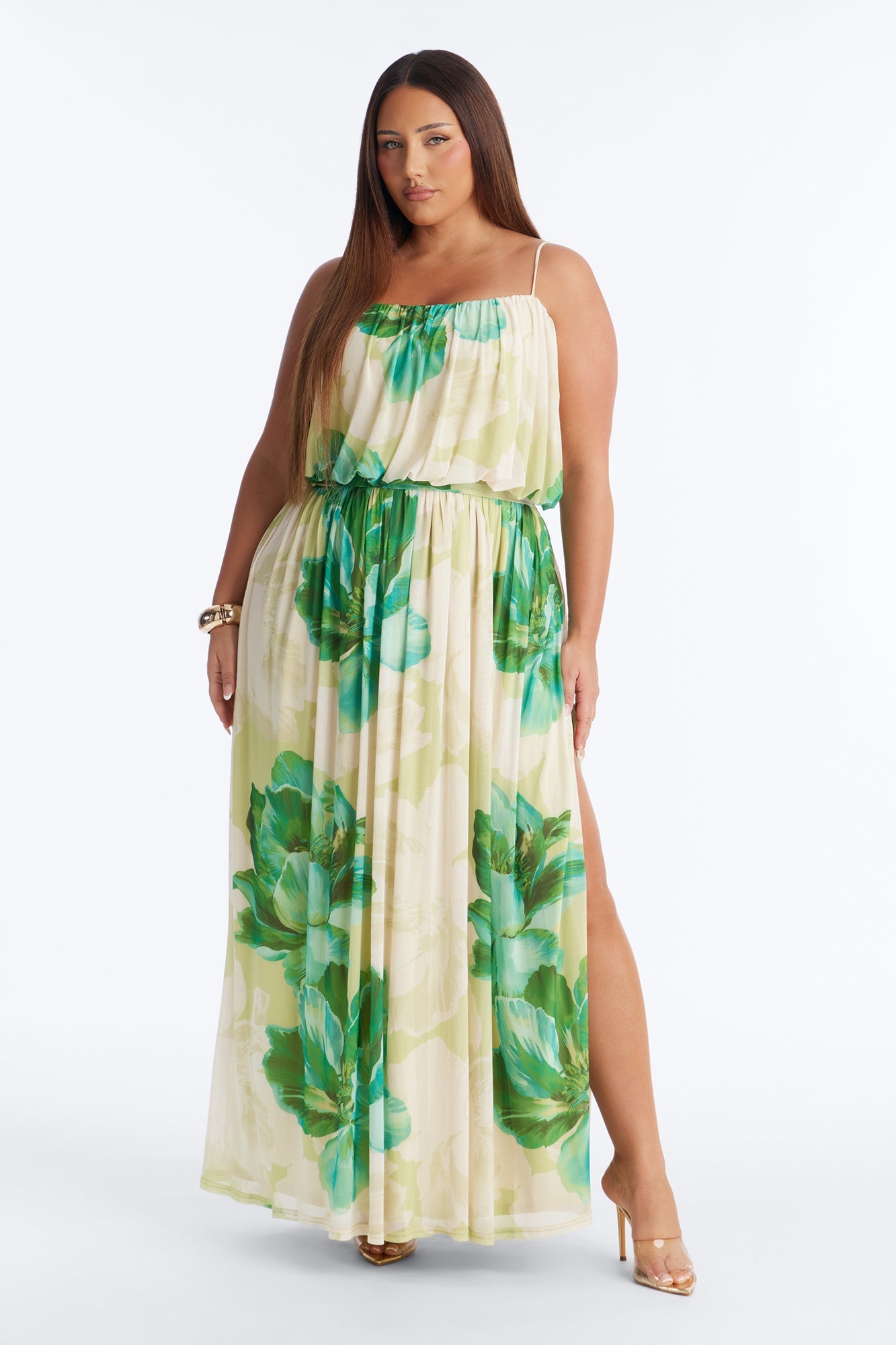 Radiant Beauty Mesh Maxi Dress - Green/combo