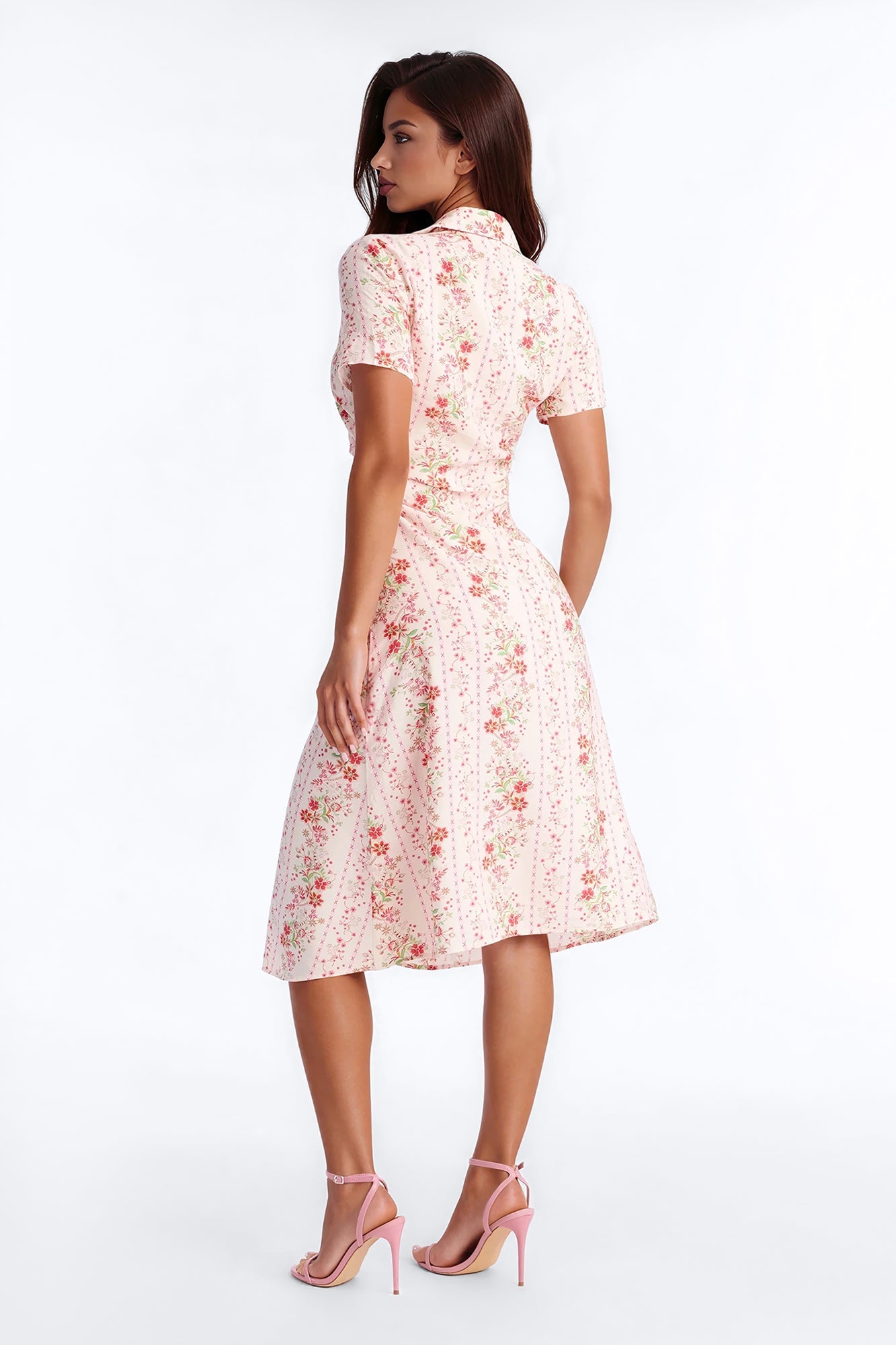Selene Ruched Floral Midi Shirt Dress - Pink/combo Fashion Nova