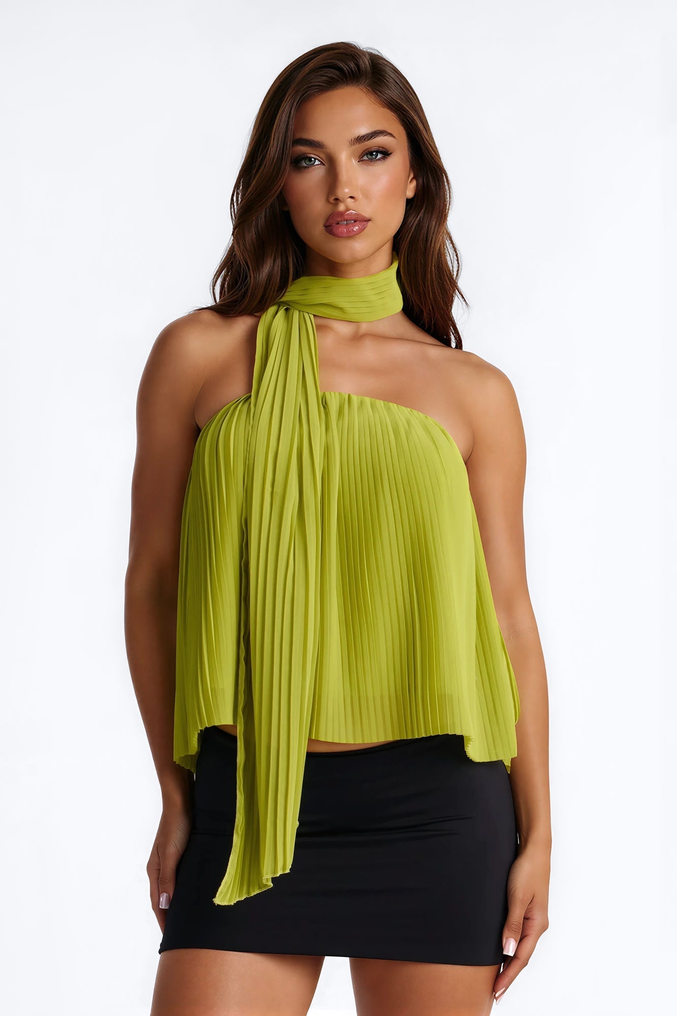 Caught In Your Sunlight Chiffon Scarf 2 Piece Top - Lime NEWFASHIONEDGE