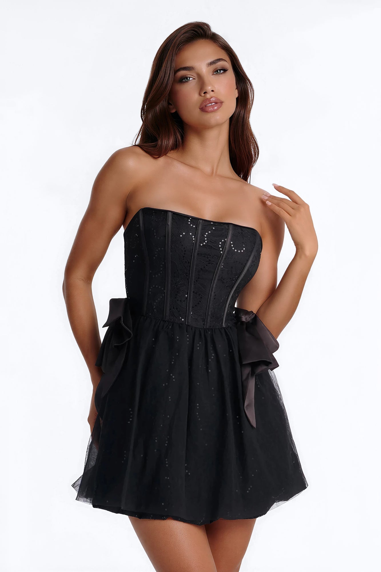 Rayna Embellished Lace Mini Dress - Black NEWFASHIONEDGE
