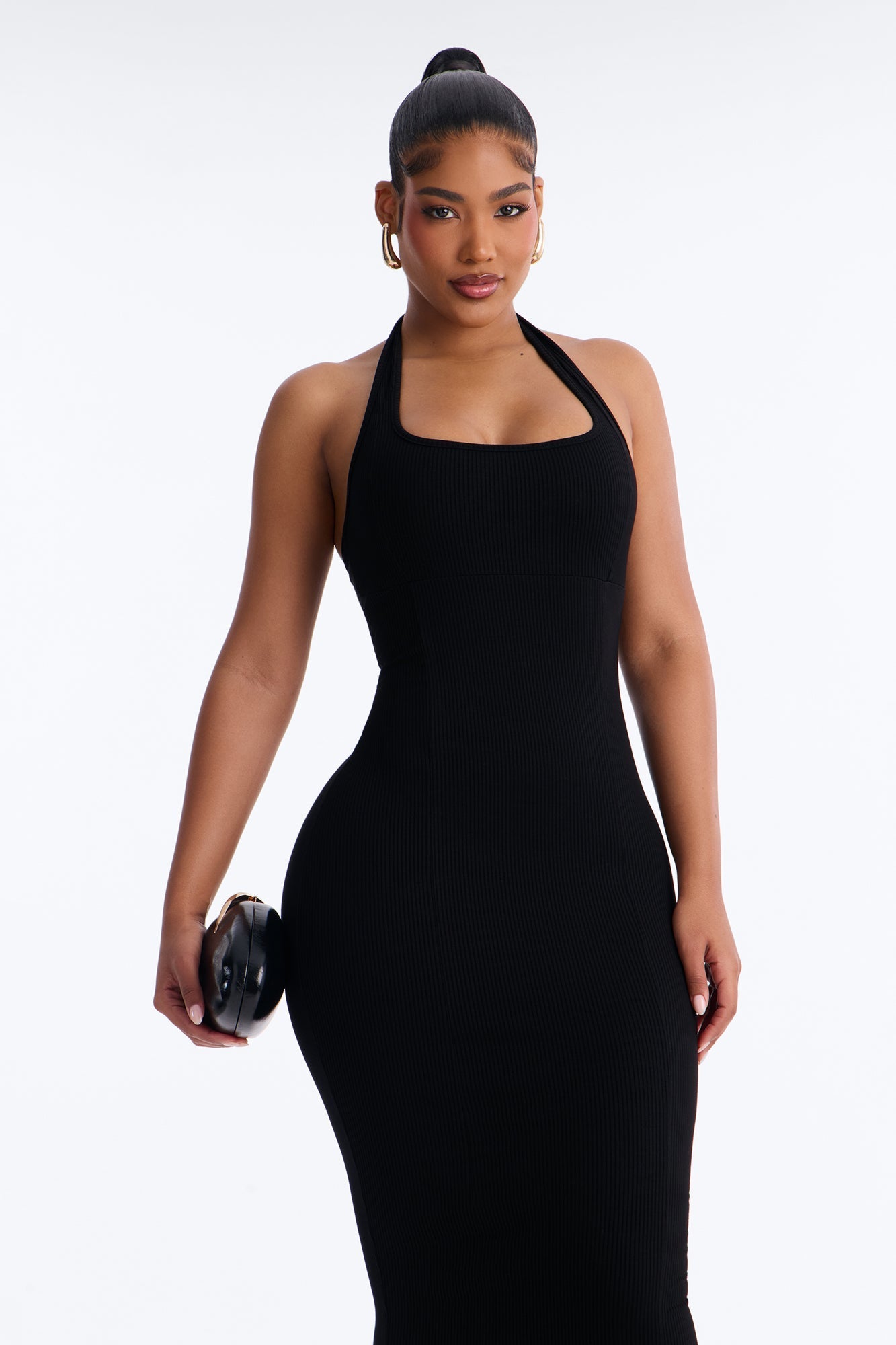 Natalia Halter Snatched Maxi Dress - Black NEWFASHIONEDGE