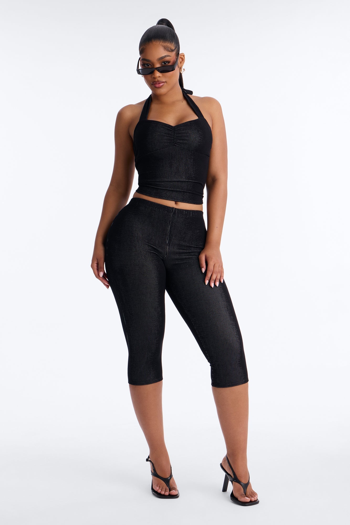 Liana Halter Ribbed Capri Set - Black NEWFASHIONEDGE