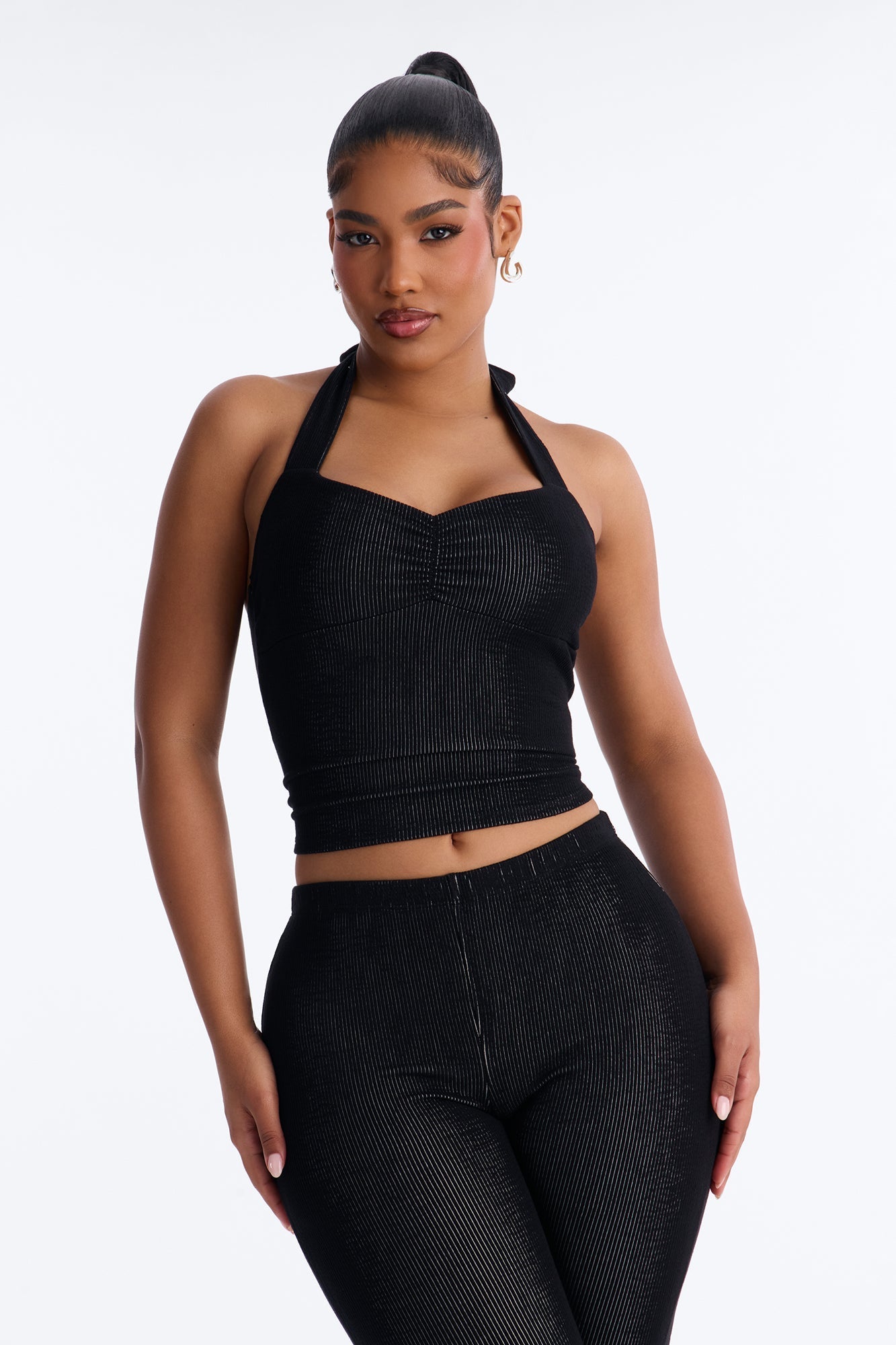 Liana Halter Ribbed Capri Set - Black NEWFASHIONEDGE