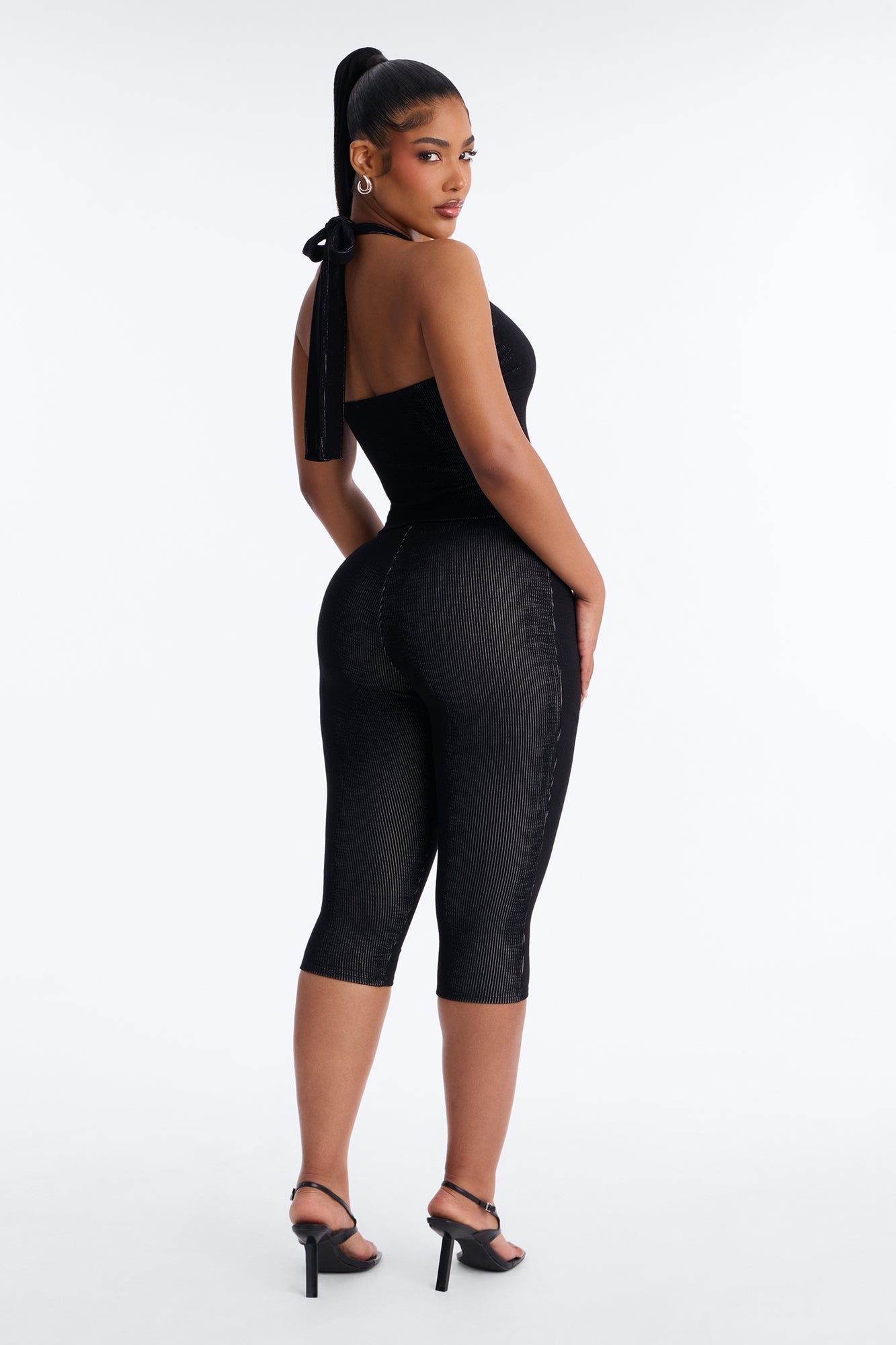 Liana Halter Ribbed Capri Set - Black NEWFASHIONEDGE