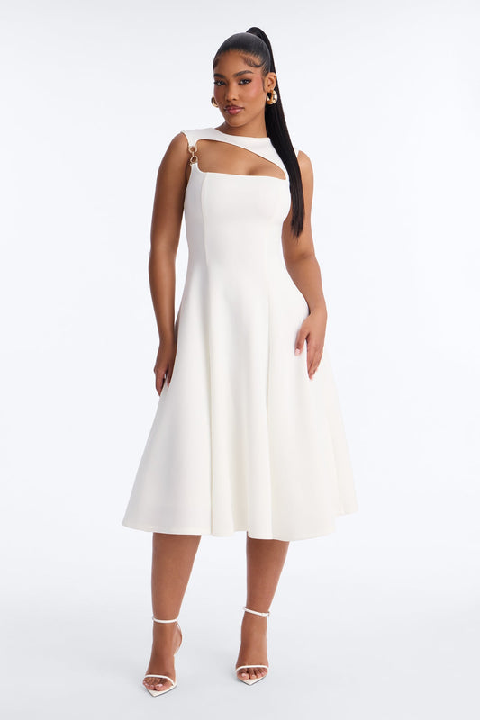 Mallie A Line Midi Dress - White