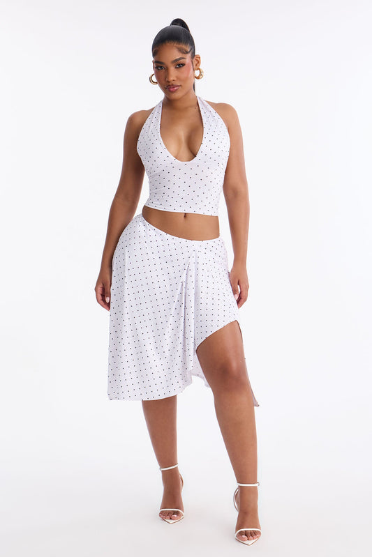 Dolly Halter Polka Dot Skirt Set - White/Black Fashion Nova