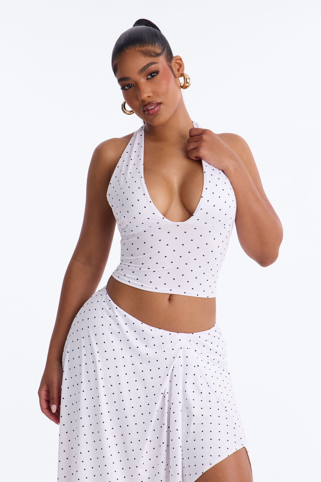 Dolly Halter Polka Dot Skirt Set - White/Black Fashion Nova