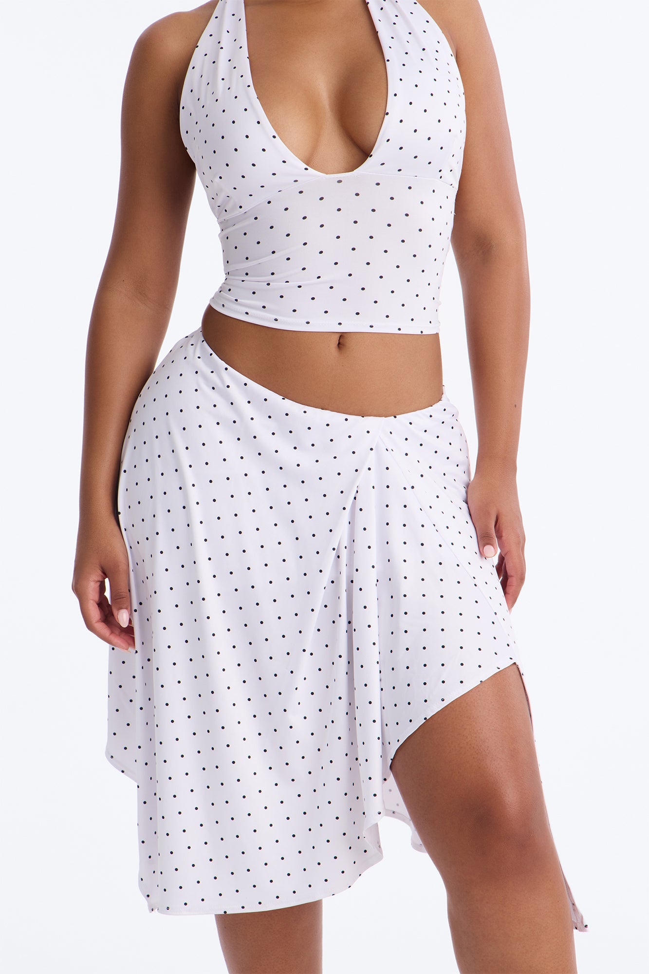 Dolly Halter Polka Dot Skirt Set - White/Black Fashion Nova