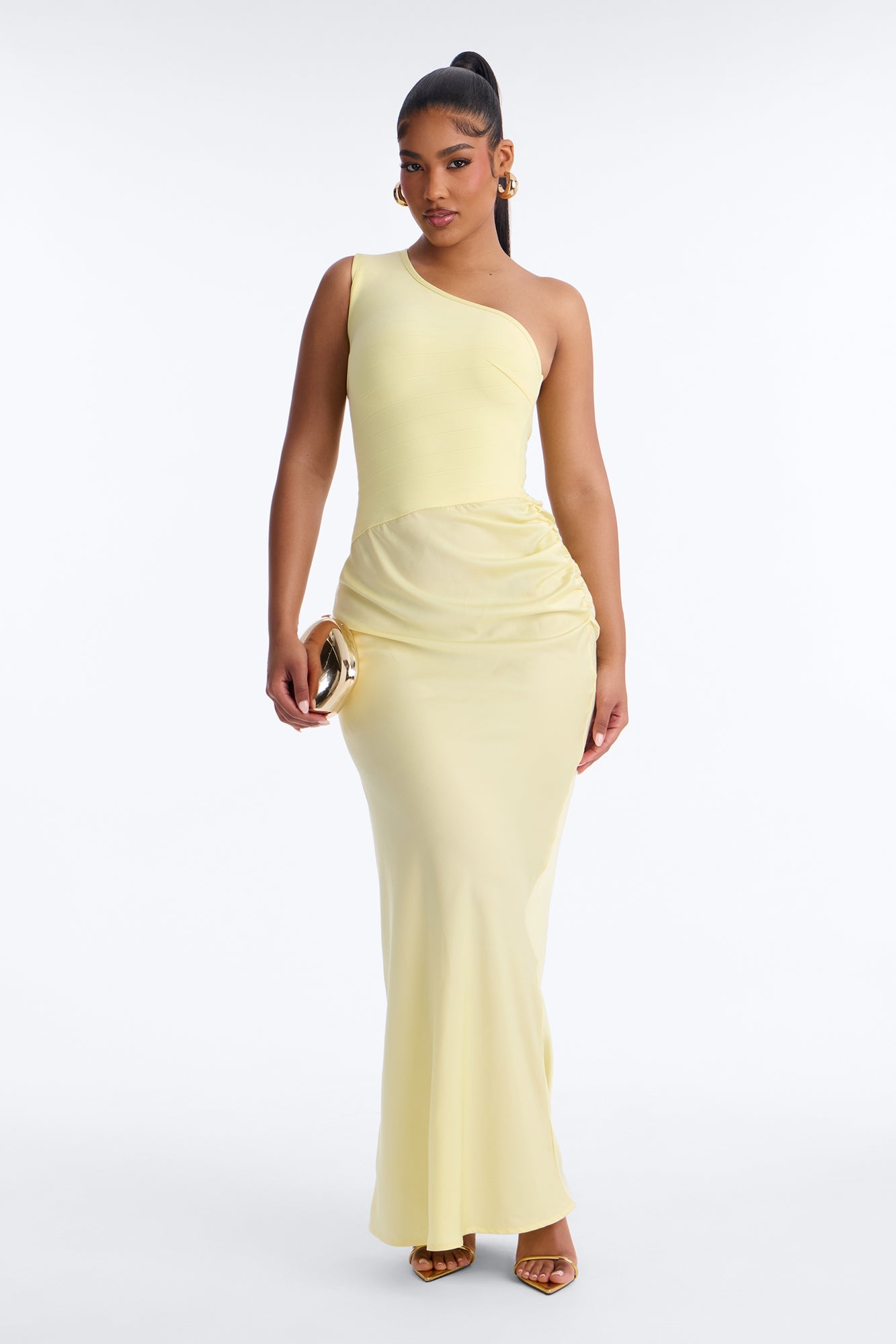 On Fire Bandage Satin Maxi Dress - Butter Yellow