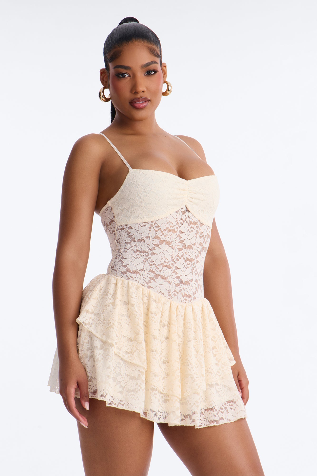 Cecilia Ruffle Lace Mini Dress - Cream Fashion Nova