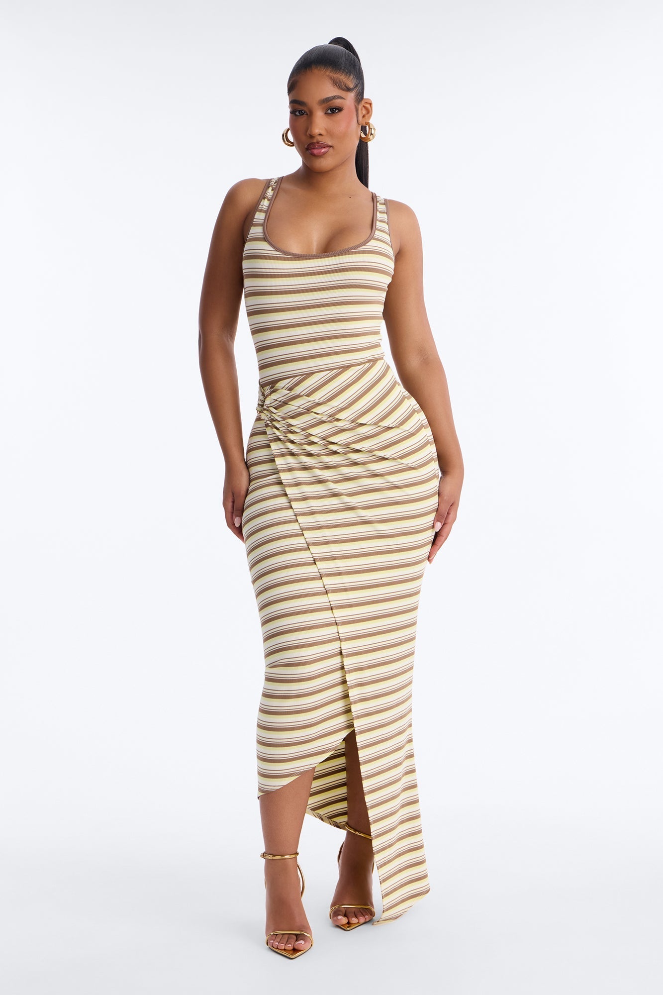 Rayna Striped Ribbed Maxi Dress - Brown/combo NEWFASHIONEDGE