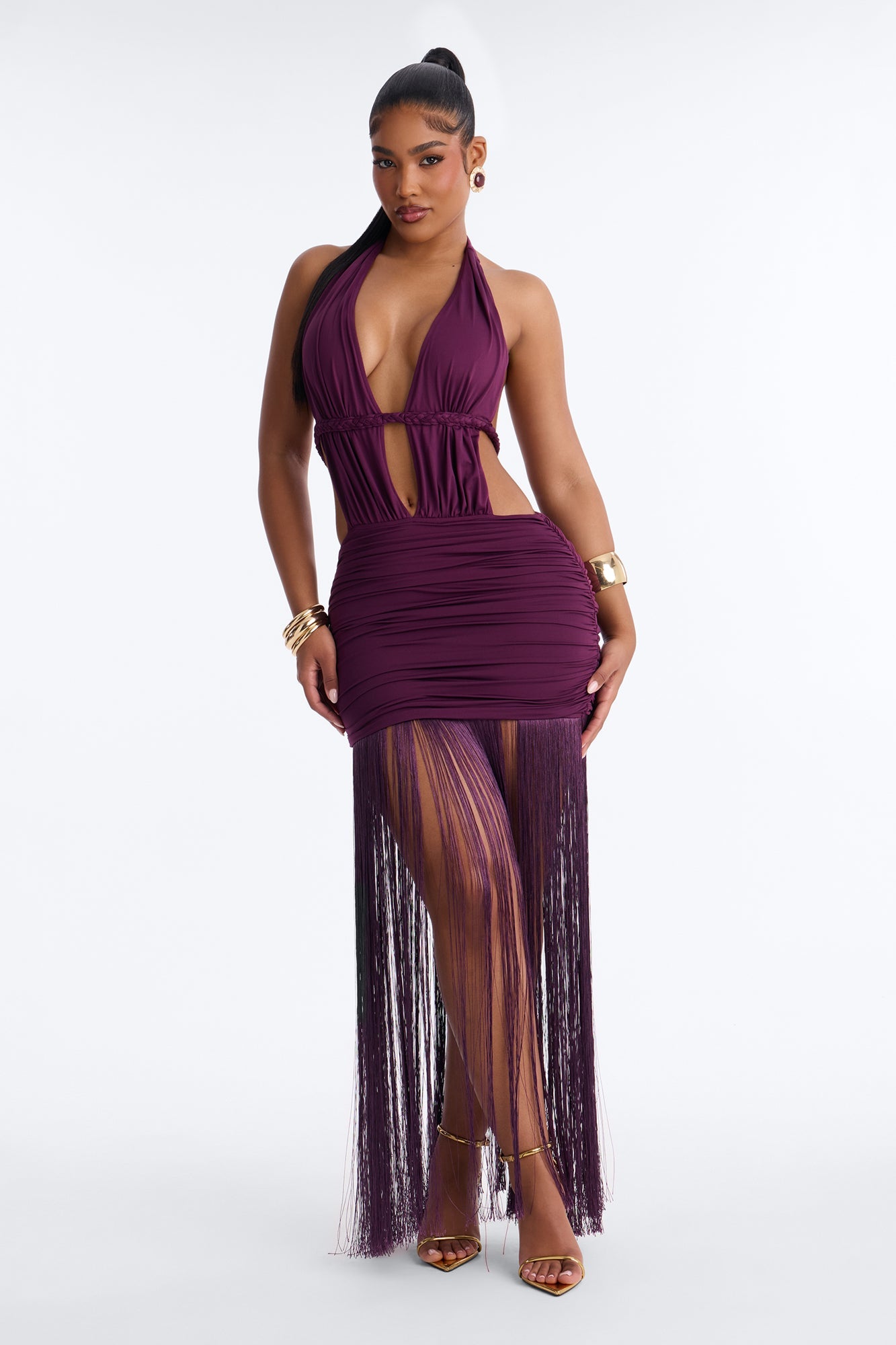 Yvette Backless Fringe Maxi Dress - Plum Fashion Nova