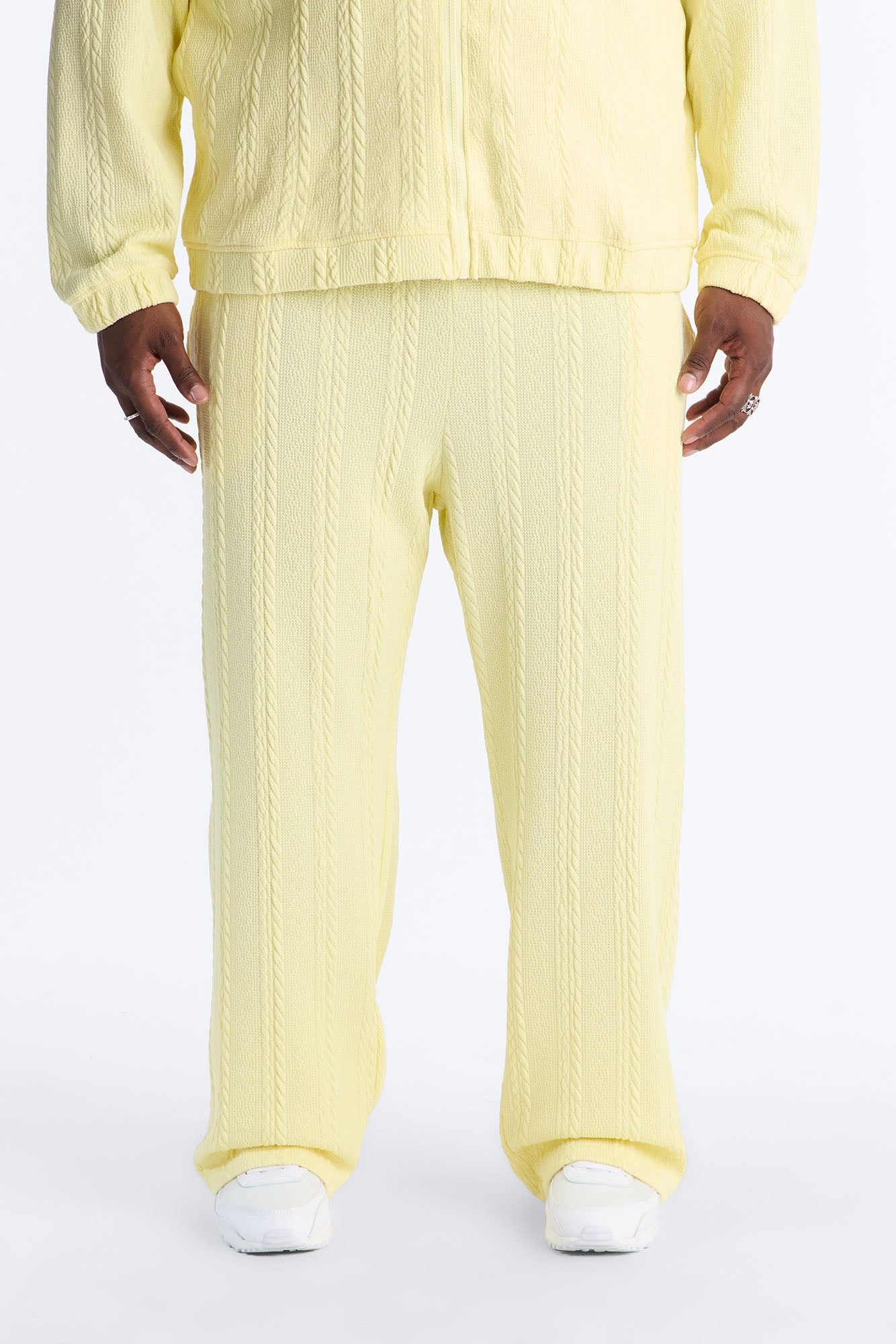 Baggy Textured Cozy Braided Pant - Butter Yellow