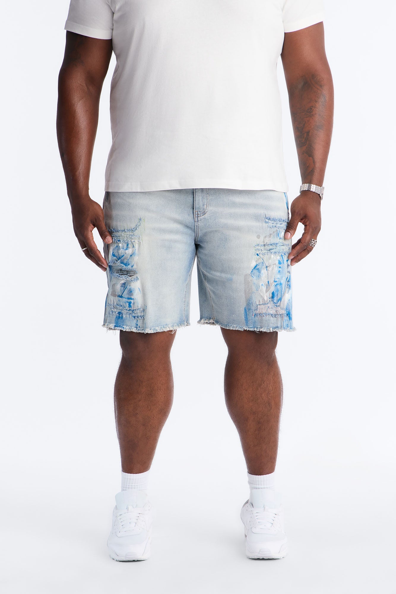 Slim Distressed Painter Denim Short - Light Wash