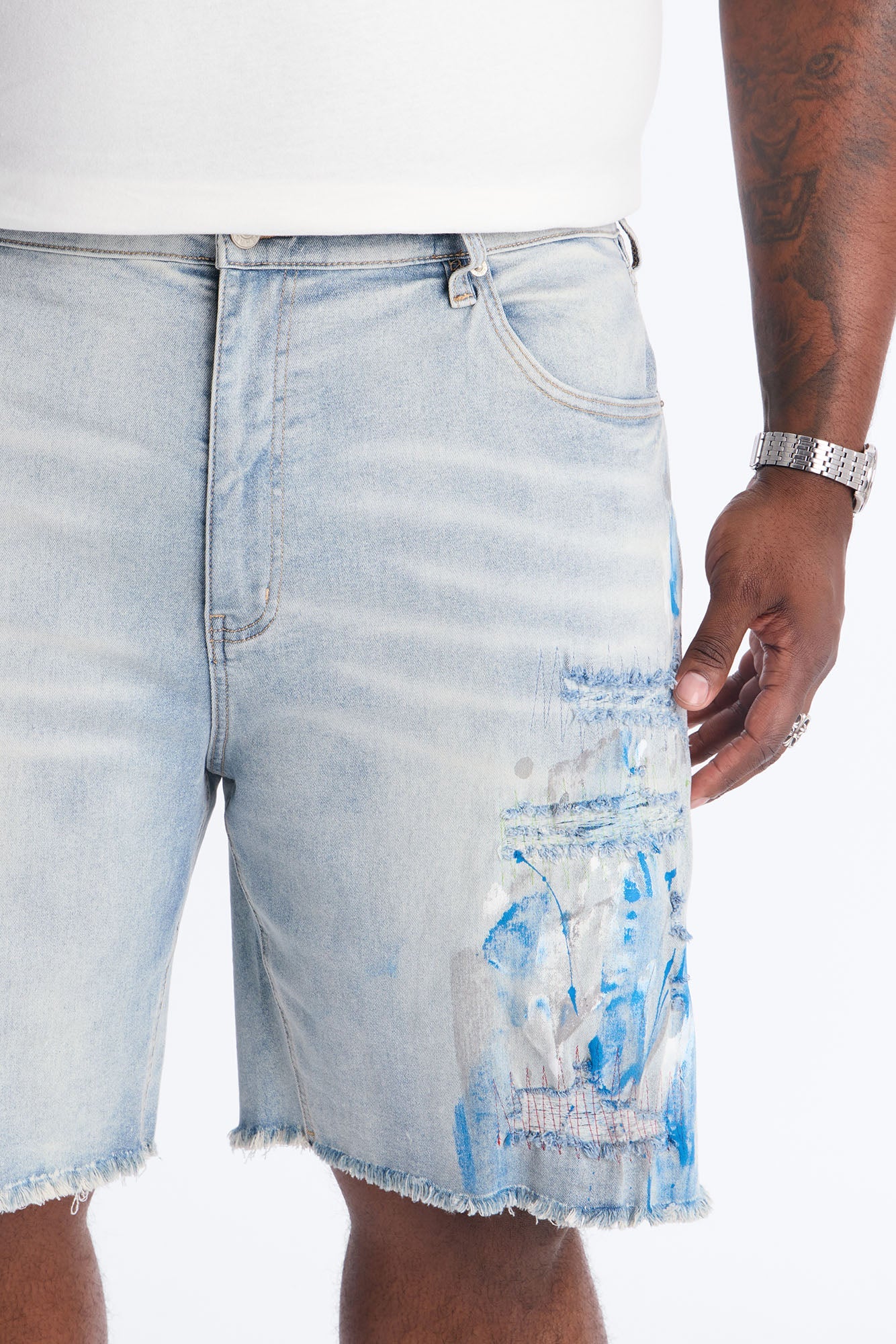 Slim Distressed Painter Denim Short - Light Wash