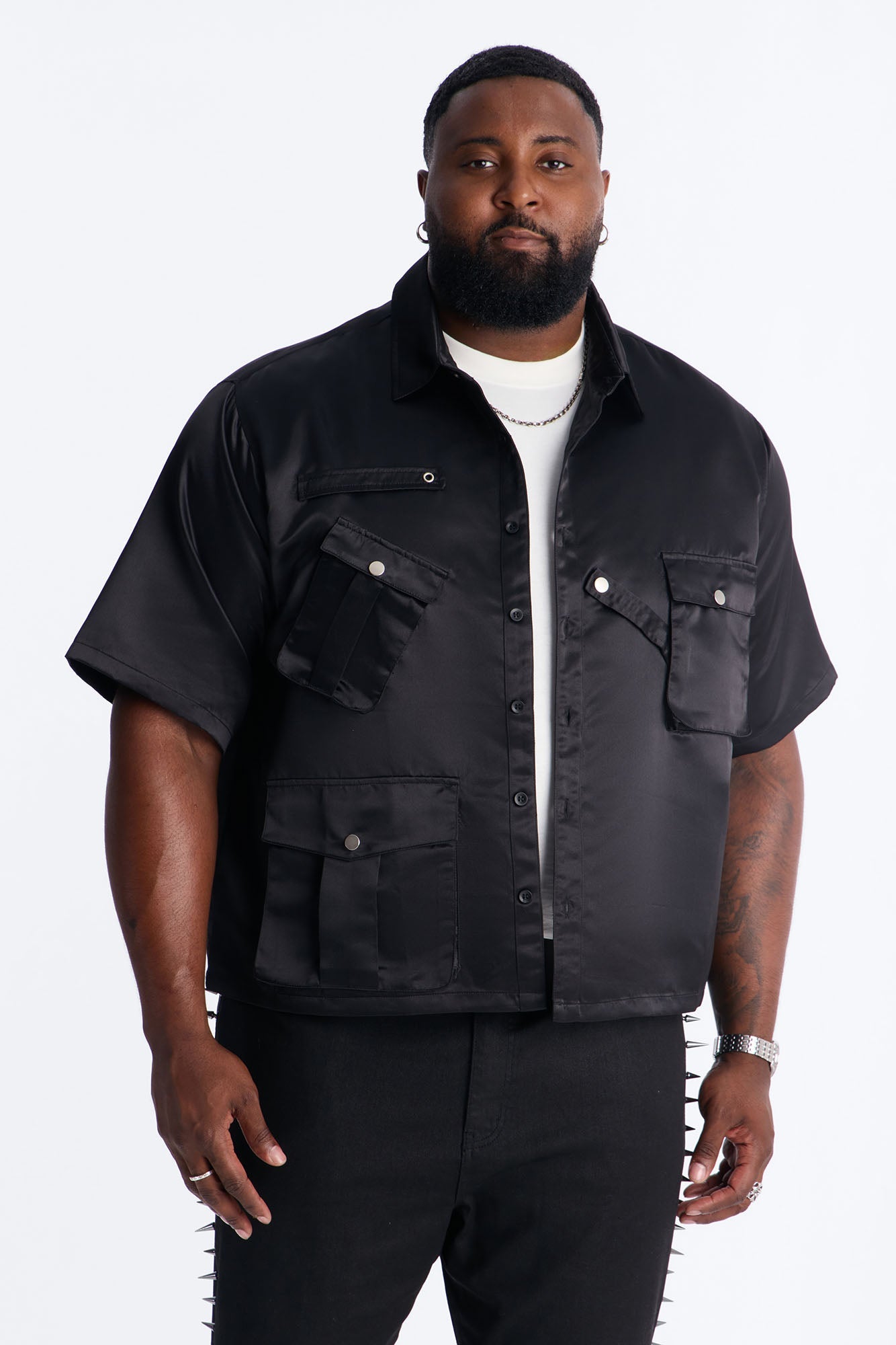 Boxy Tribeca Gloss Utility Shirt - Black