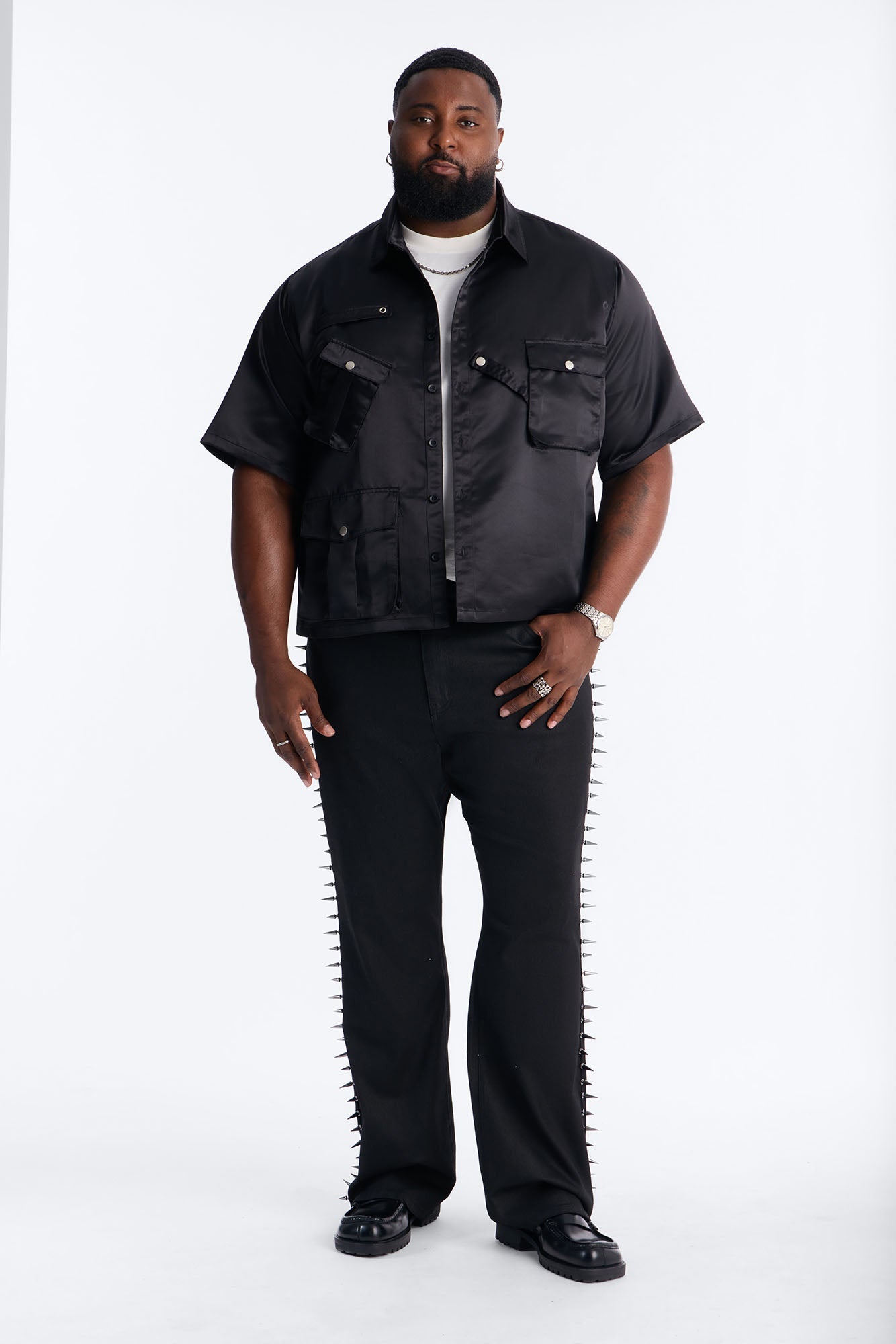 Boxy Tribeca Gloss Utility Shirt - Black
