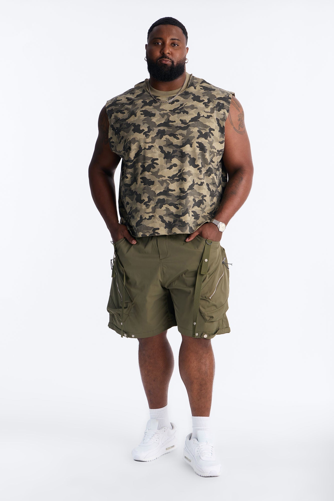 Relaxed Pearson Gates Multi Straps Utility Short - Olive