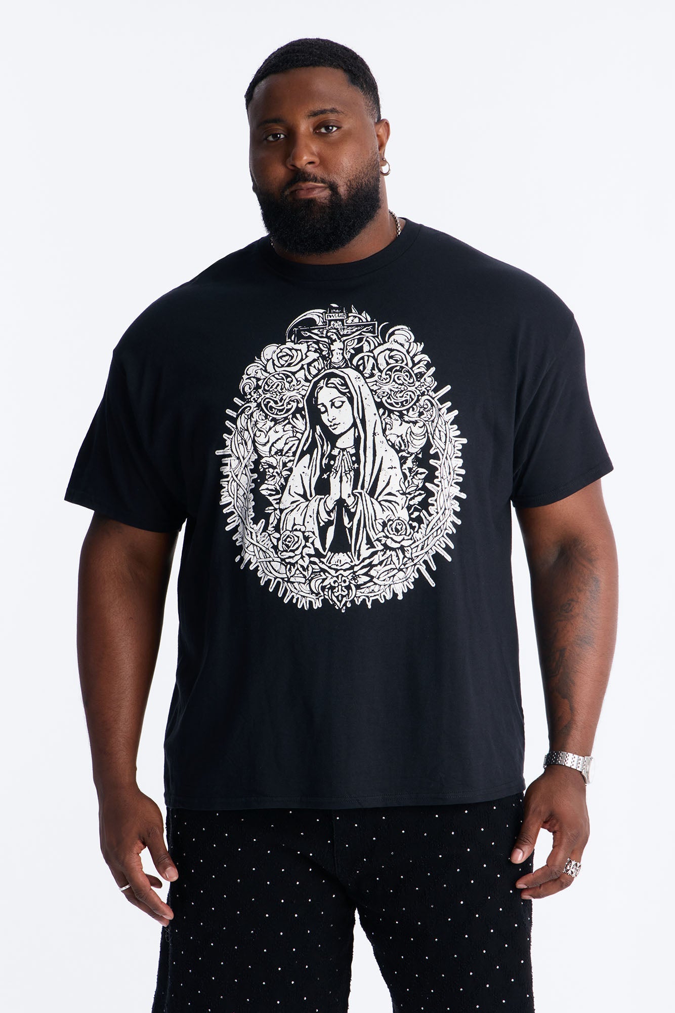 La Familia Mother Mary Short Sleeve Tee - Black