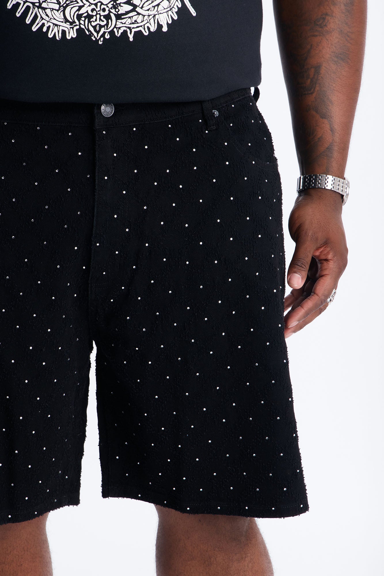 I Be Jeweled Relaxed Denim Short - Black